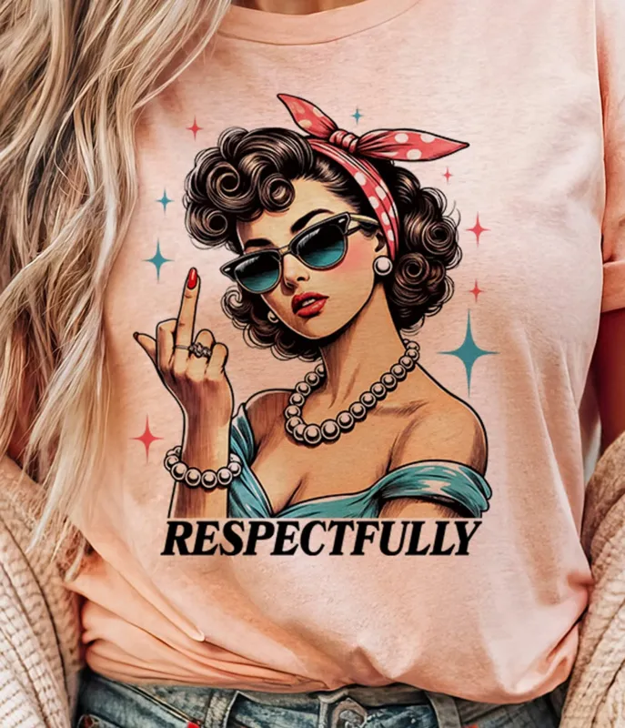 Respectfully Retro Lady Middle Finger Unisex Graphic Tee sold by Unique Vintage