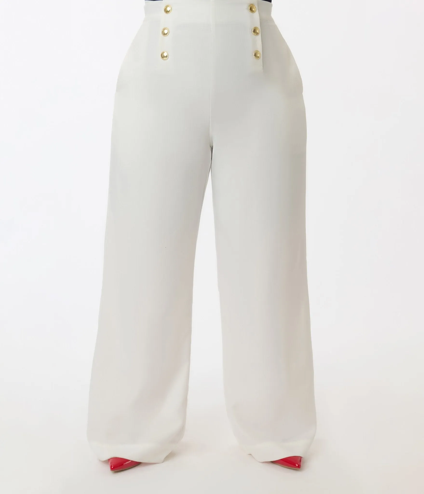 Smak Parlour Plus Size White & Gold Button Wide Leg Sailor Pants sold by Unique Vintage product image thumbnail 3