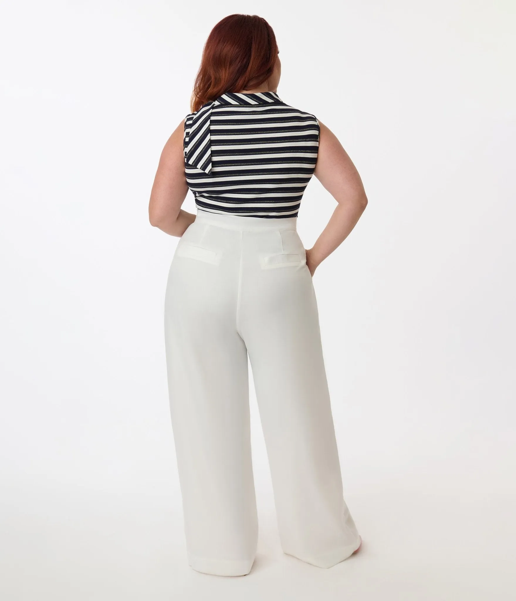 Smak Parlour Plus Size White & Gold Button Wide Leg Sailor Pants sold by Unique Vintage product image thumbnail 4