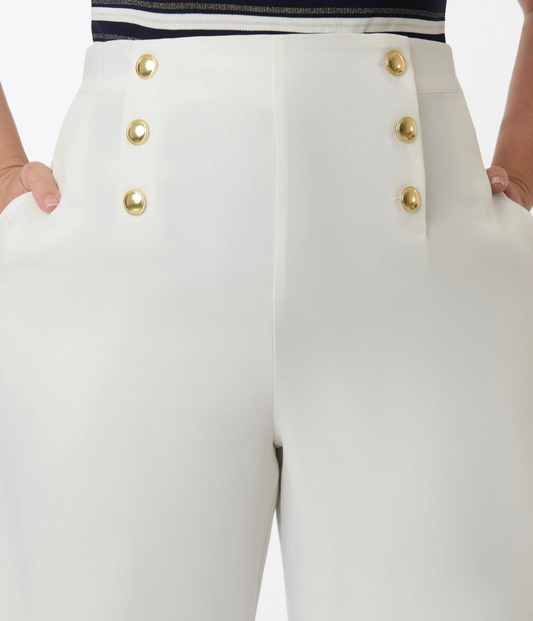 Smak Parlour Plus Size White & Gold Button Wide Leg Sailor Pants sold by Unique Vintage product image thumbnail 2