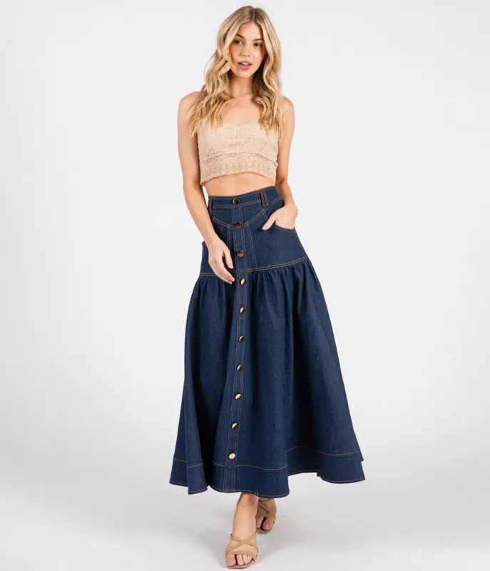 Dark Denim A-Line Maxi Skirt sold by Unique Vintage