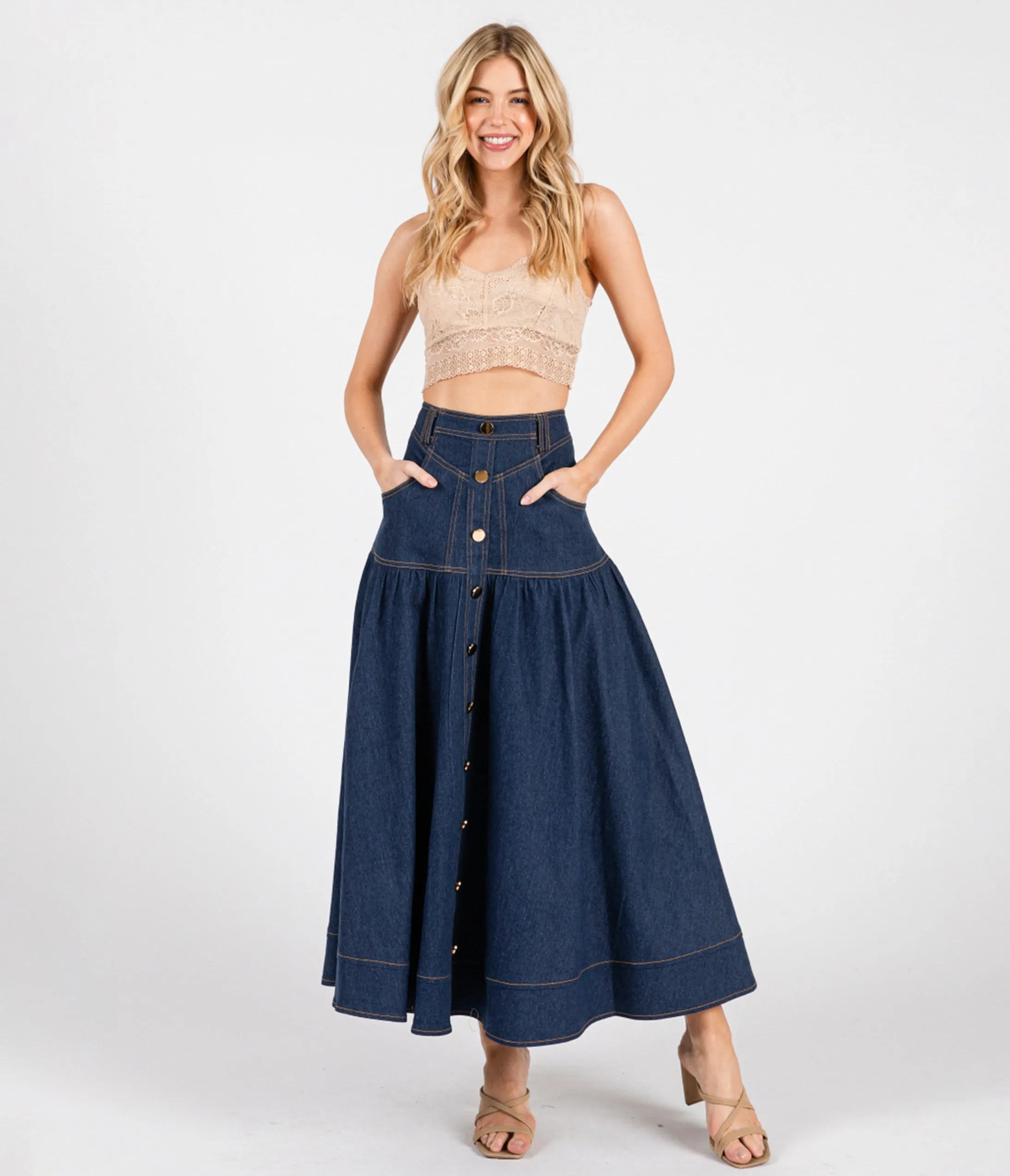 Dark Denim A-Line Maxi Skirt sold by Unique Vintage product image thumbnail 5