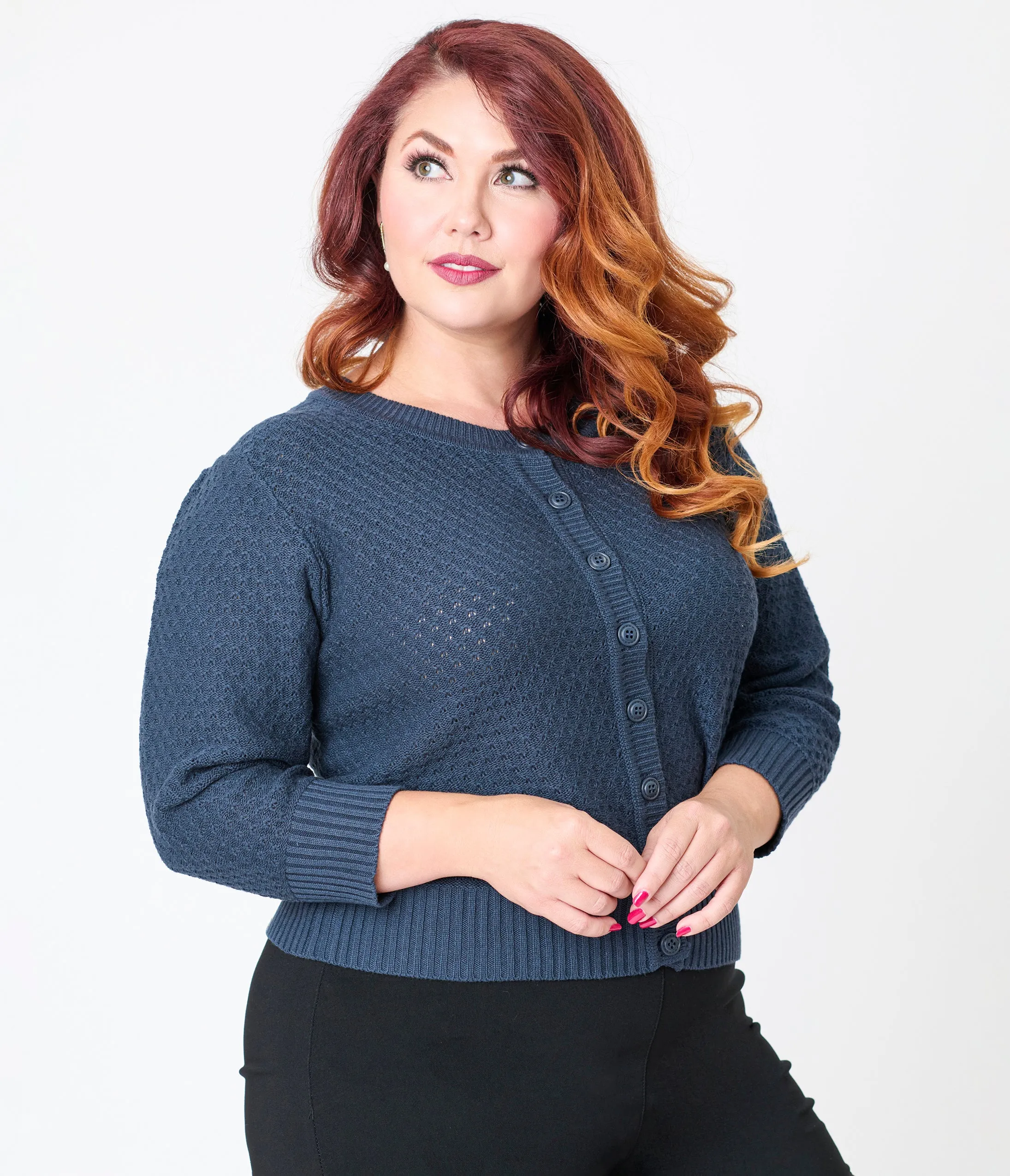 Plus Size Retro Style Navy Crochet Cardigan sold by Unique Vintage product image thumbnail 3