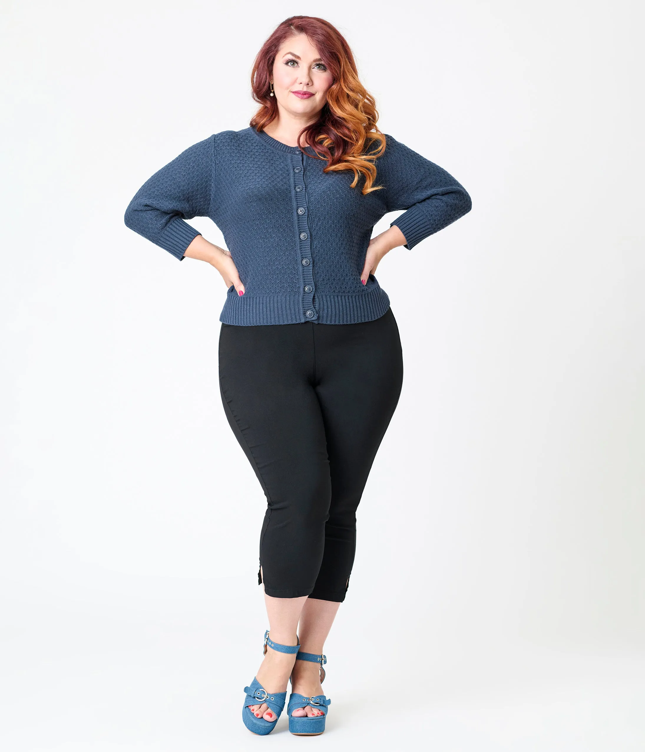 Plus Size Retro Style Navy Crochet Cardigan sold by Unique Vintage product image thumbnail 4