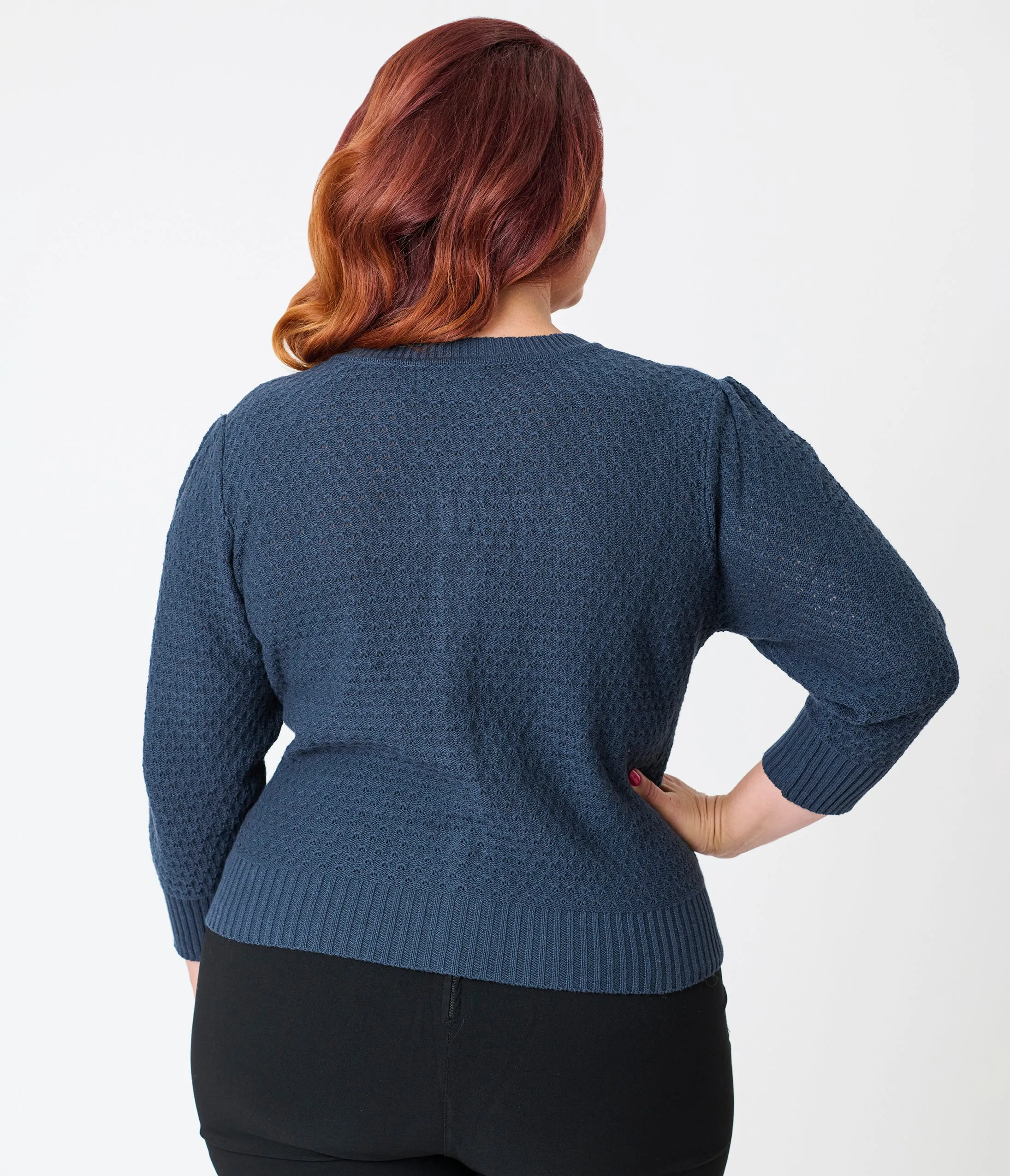 Plus Size Retro Style Navy Crochet Cardigan sold by Unique Vintage product image thumbnail 2