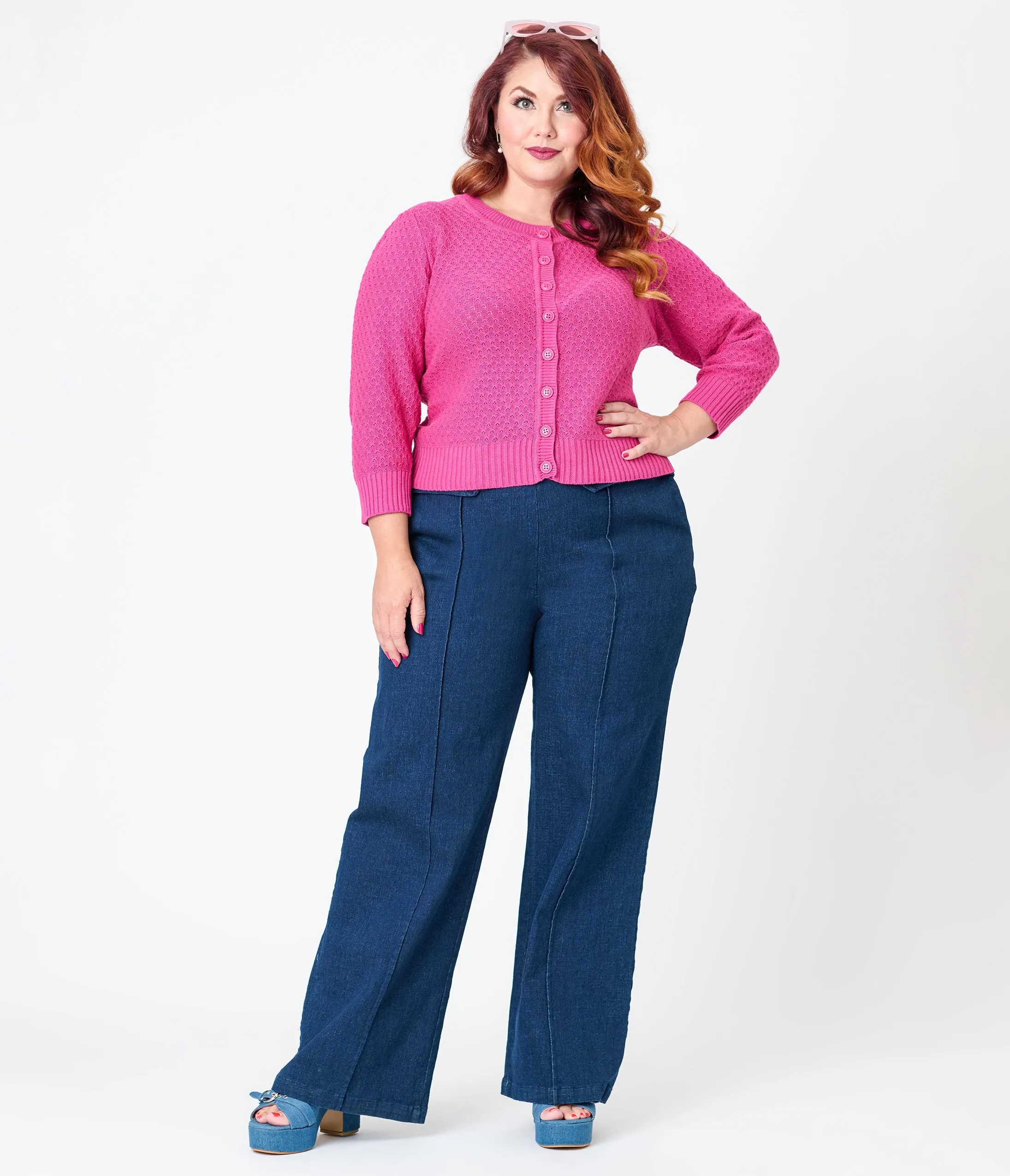 Plus Size Retro Style Magenta Crochet Cardigan sold by Unique Vintage product image thumbnail 4