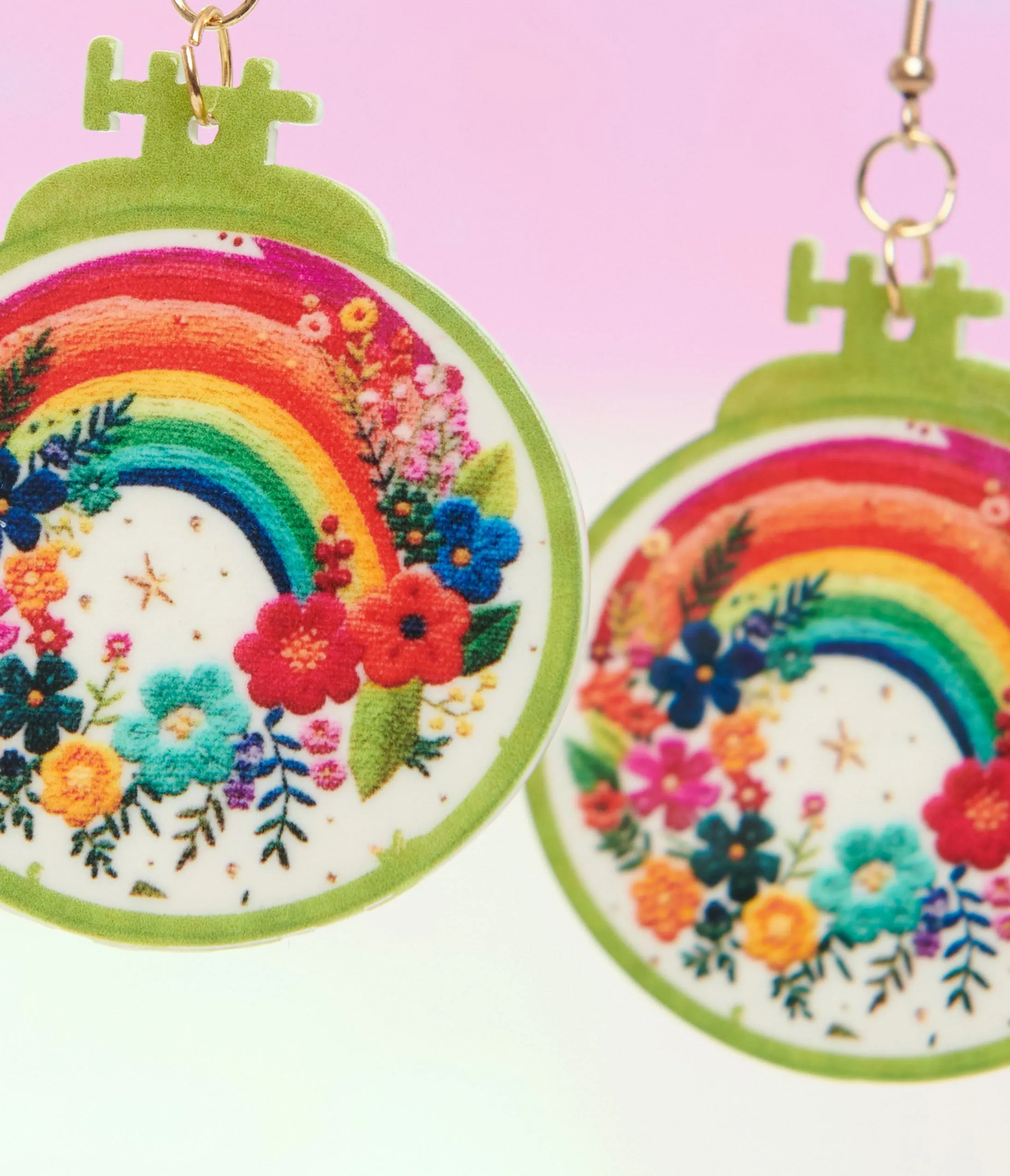 1970s Rainbow Embroidery Earrings sold by Unique Vintage product image thumbnail 2