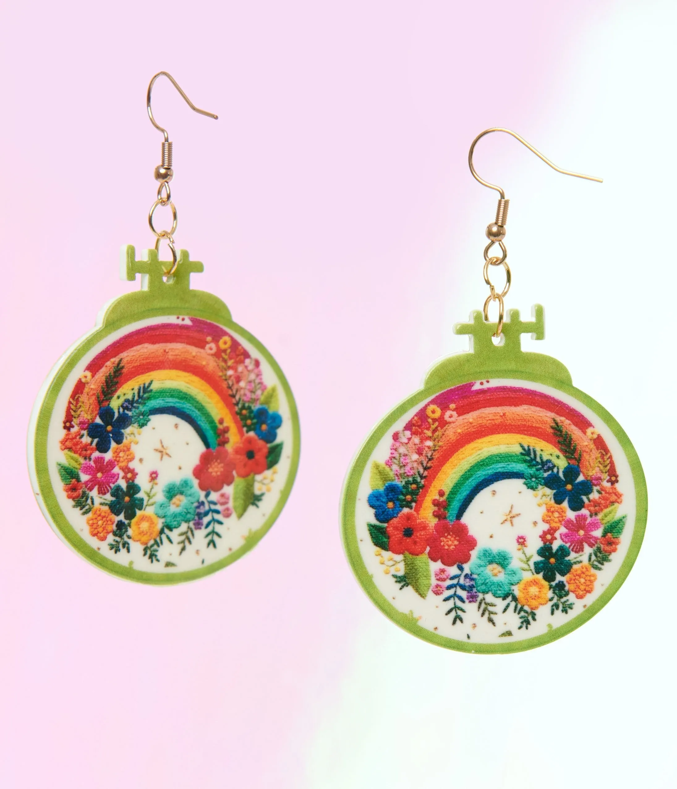 1970s Rainbow Embroidery Earrings sold by Unique Vintage