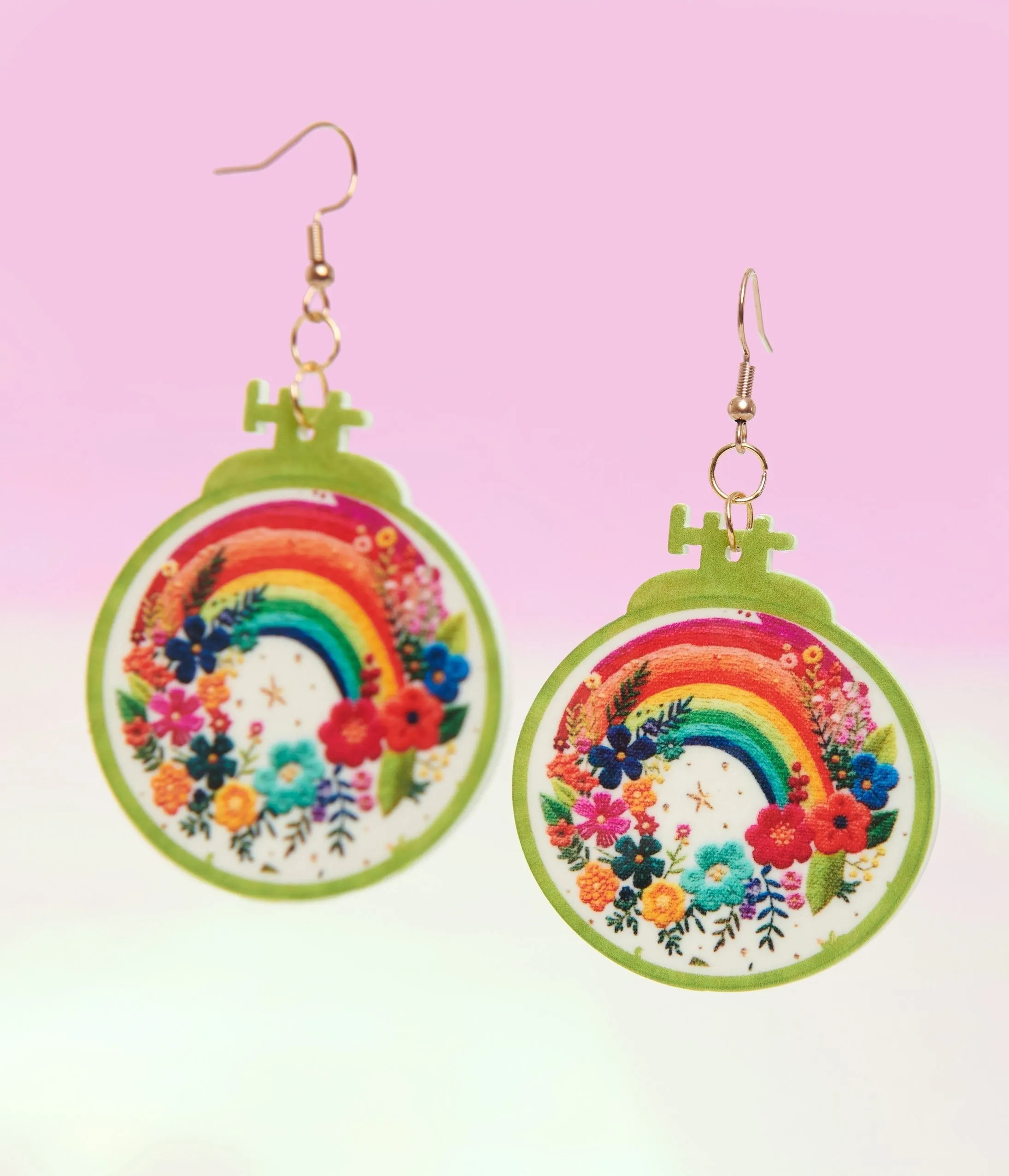 1970s Rainbow Embroidery Earrings sold by Unique Vintage product image thumbnail 3