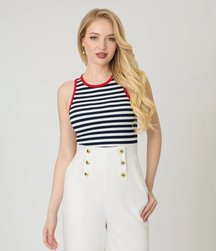 Navy & White Stripe Crop Tank Top sold by Unique Vintage