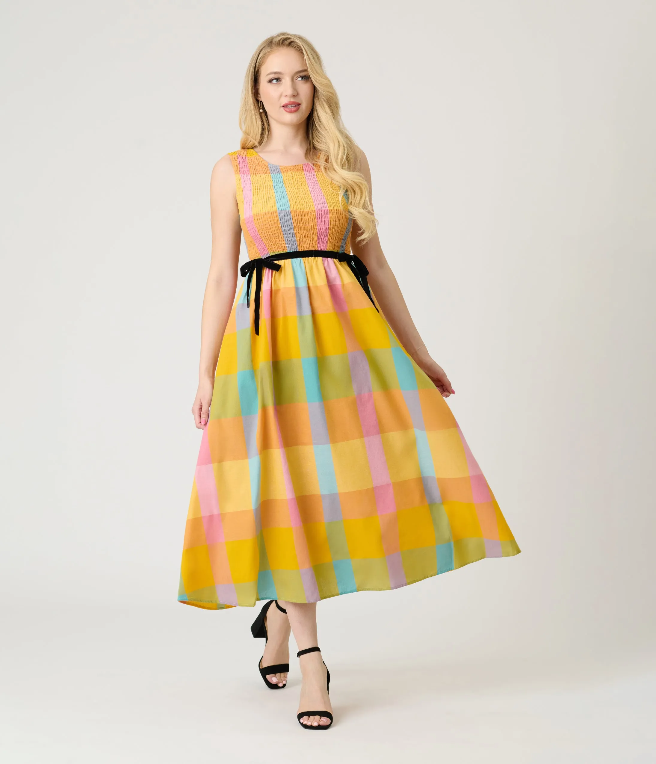 Multicolor Checkered Smocked Midi Dress sold by Unique Vintage product image thumbnail 4