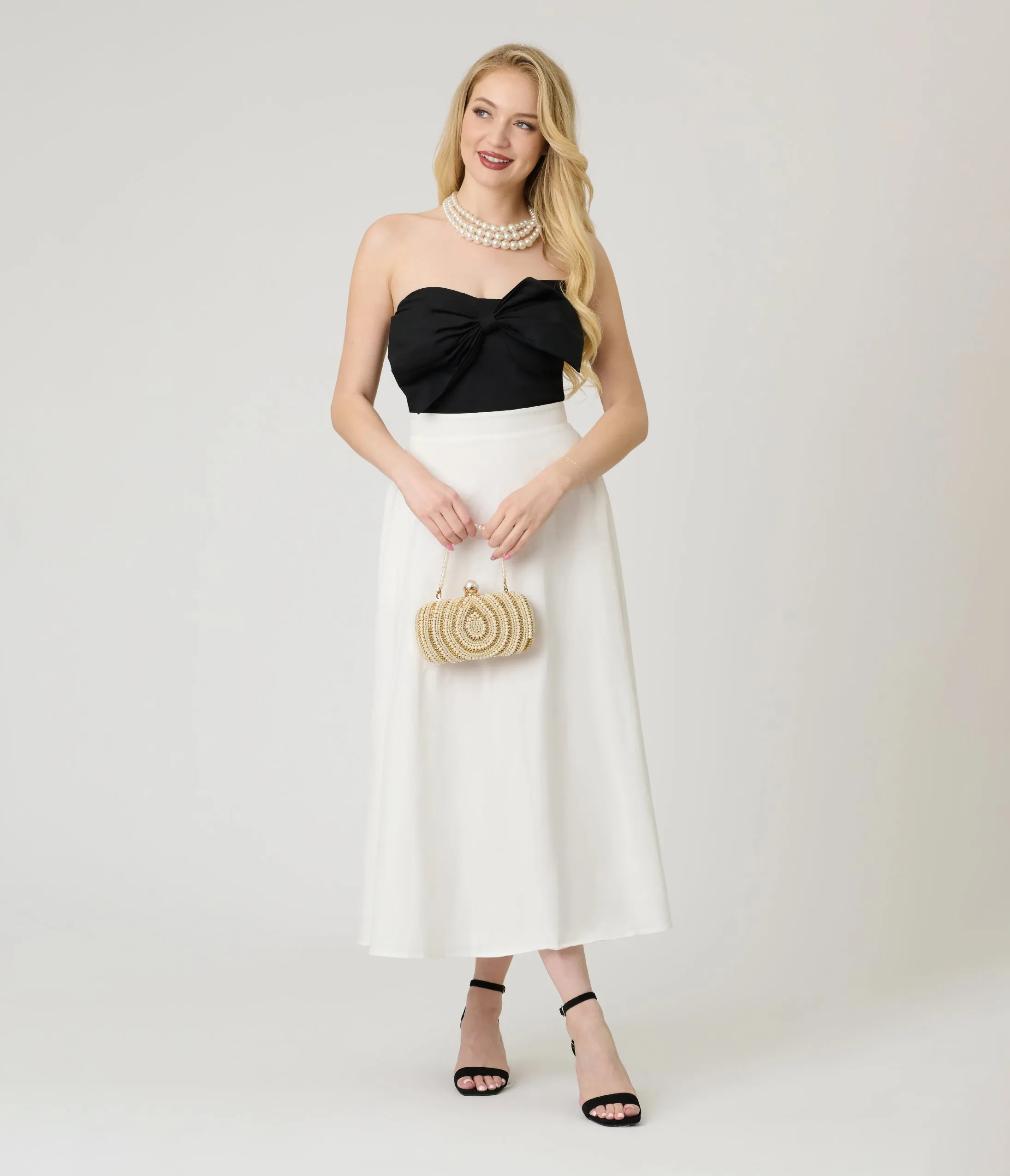 White & Black Bow Blissful Breeze Midi Dress sold by Unique Vintage product image thumbnail 3