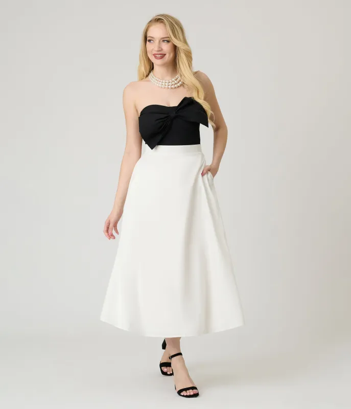 White & Black Bow Blissful Breeze Midi Dress sold by Unique Vintage