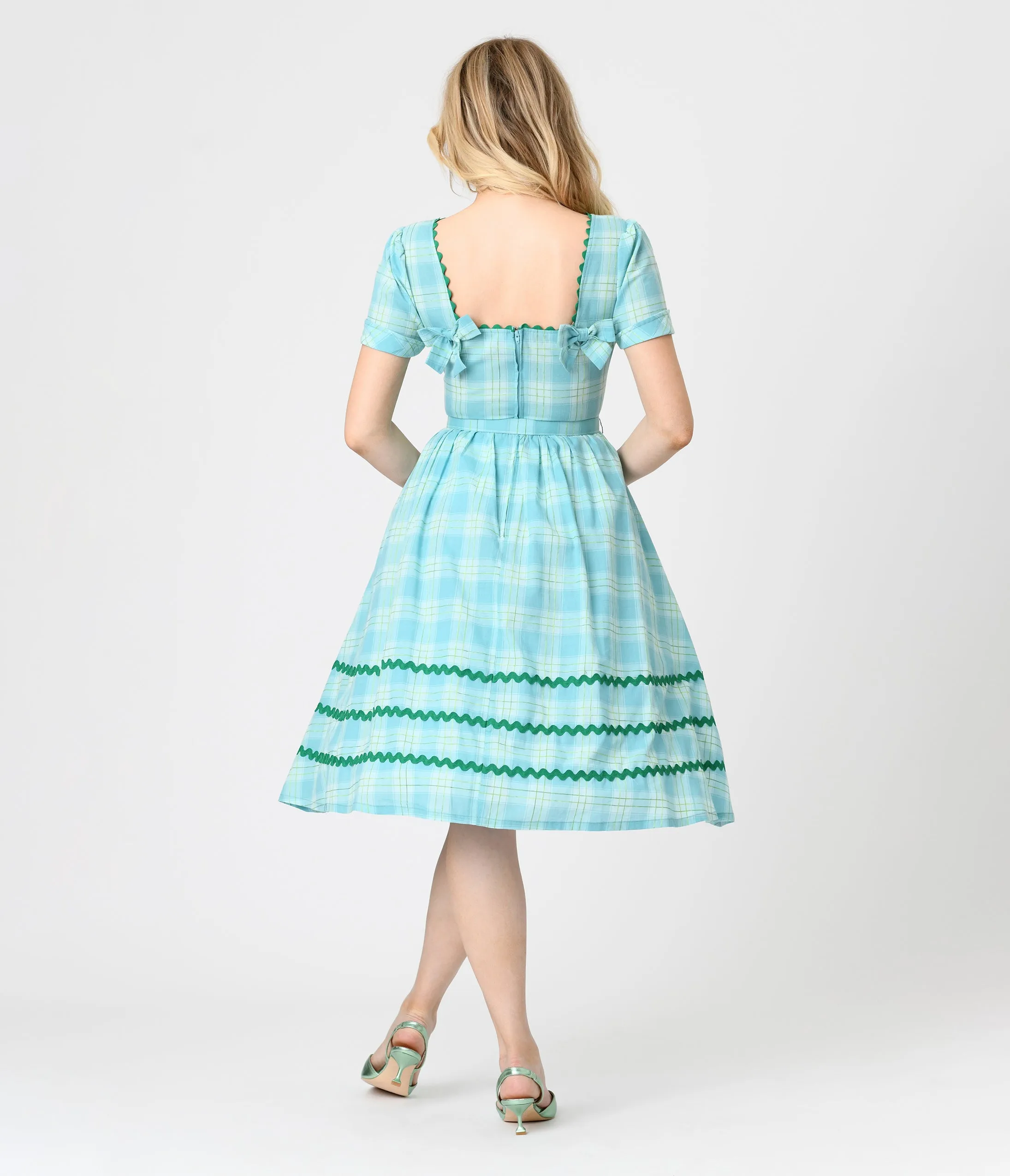 Unique Vintage Teal Plaid & Green Cotton Swing Dress sold by Unique Vintage product image thumbnail 2