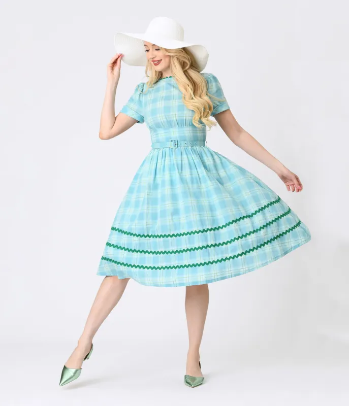 Unique Vintage Teal Plaid & Green Cotton Swing Dress sold by Unique Vintage
