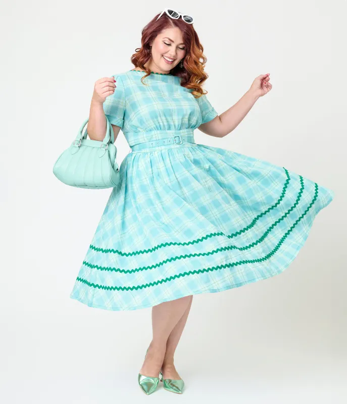 Unique Vintage Plus Size Teal Plaid & Green Cotton Swing Dress sold by Unique Vintage