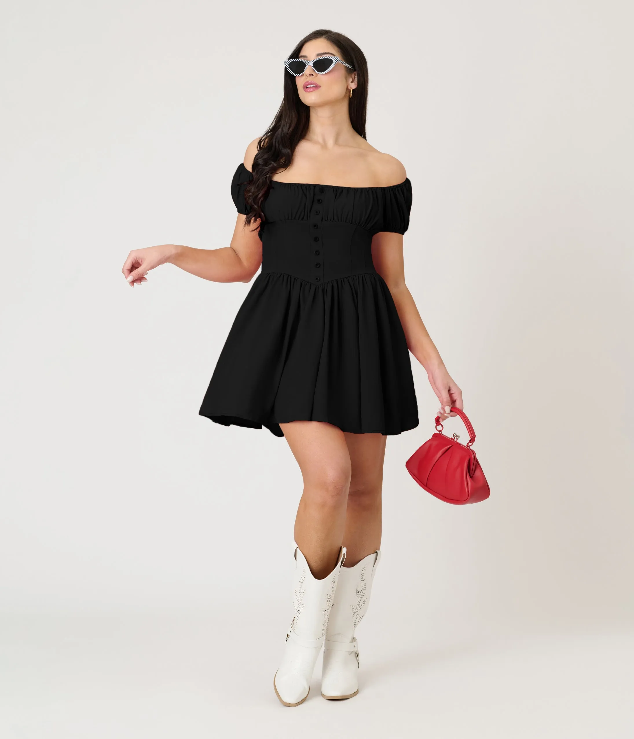 Black Off The Shoulder Mini Dress sold by Unique Vintage product image thumbnail 3