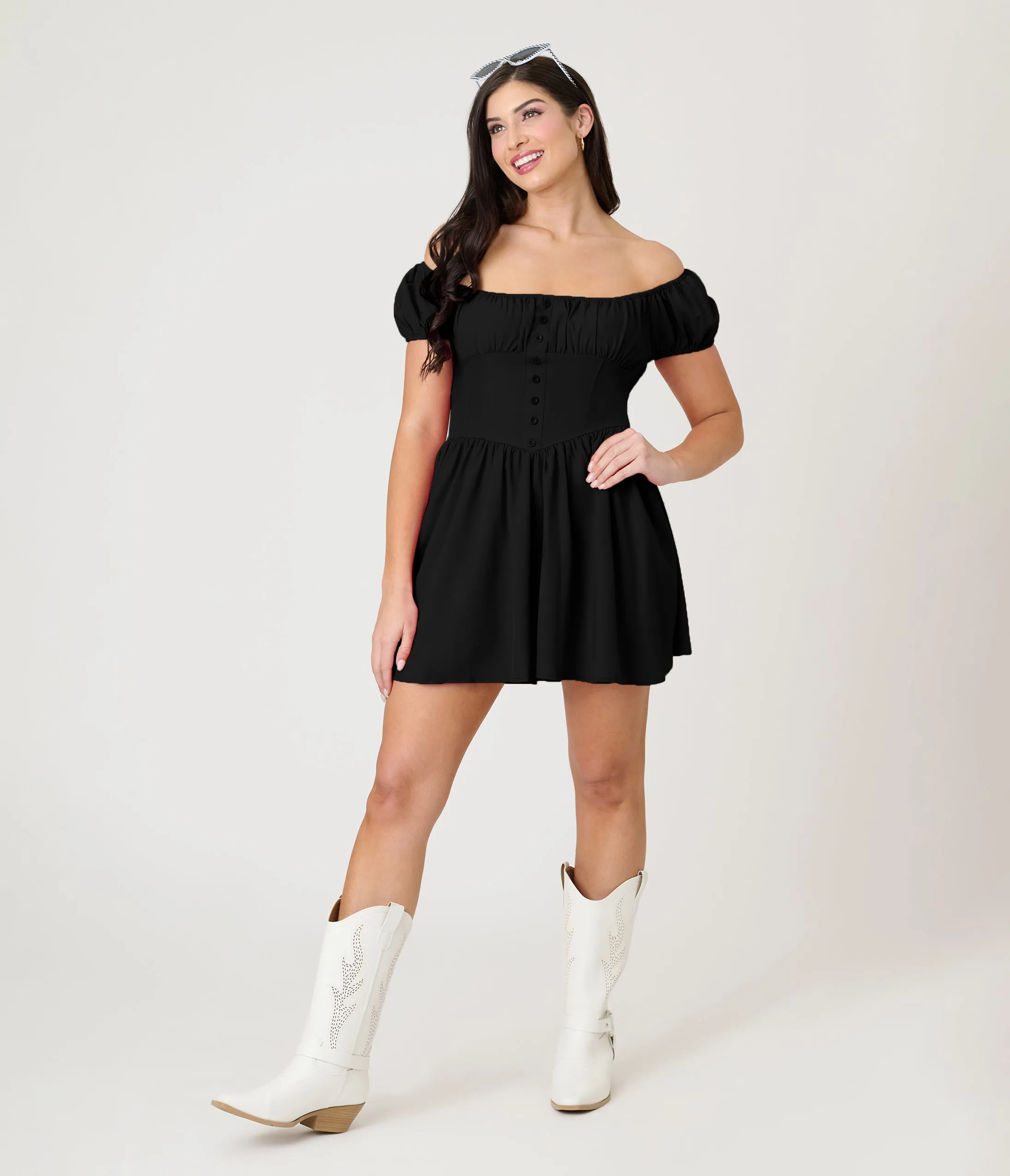 Black Off The Shoulder Mini Dress sold by Unique Vintage product image thumbnail 4