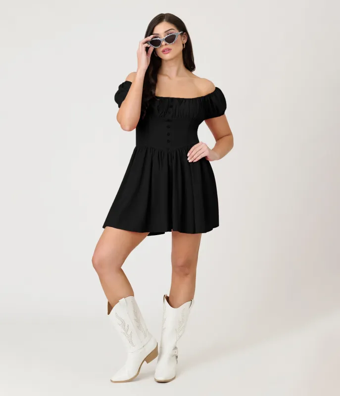 Black Off The Shoulder Mini Dress sold by Unique Vintage