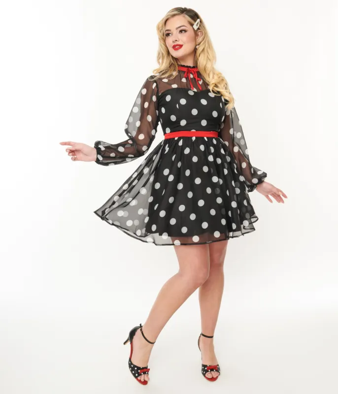 Unique Vintage Black & White Polka Dot Flocked Tulle Dress sold by Unique Vintage