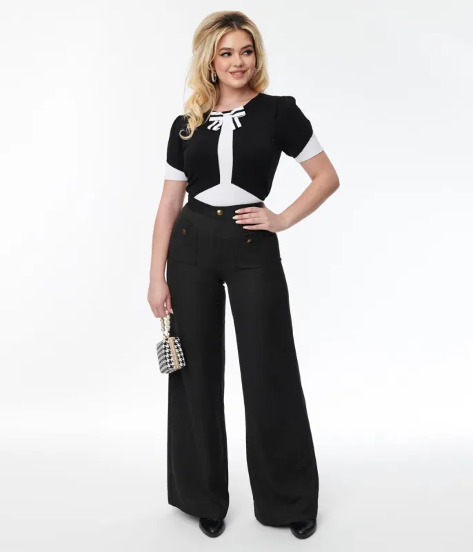 Smak Parlour Black & Gold Buttoned Wide Leg Trousers sold by Unique Vintage