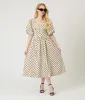 Ivory & Black Polka Dot Tie Waist Midi Dress sold by Unique Vintage