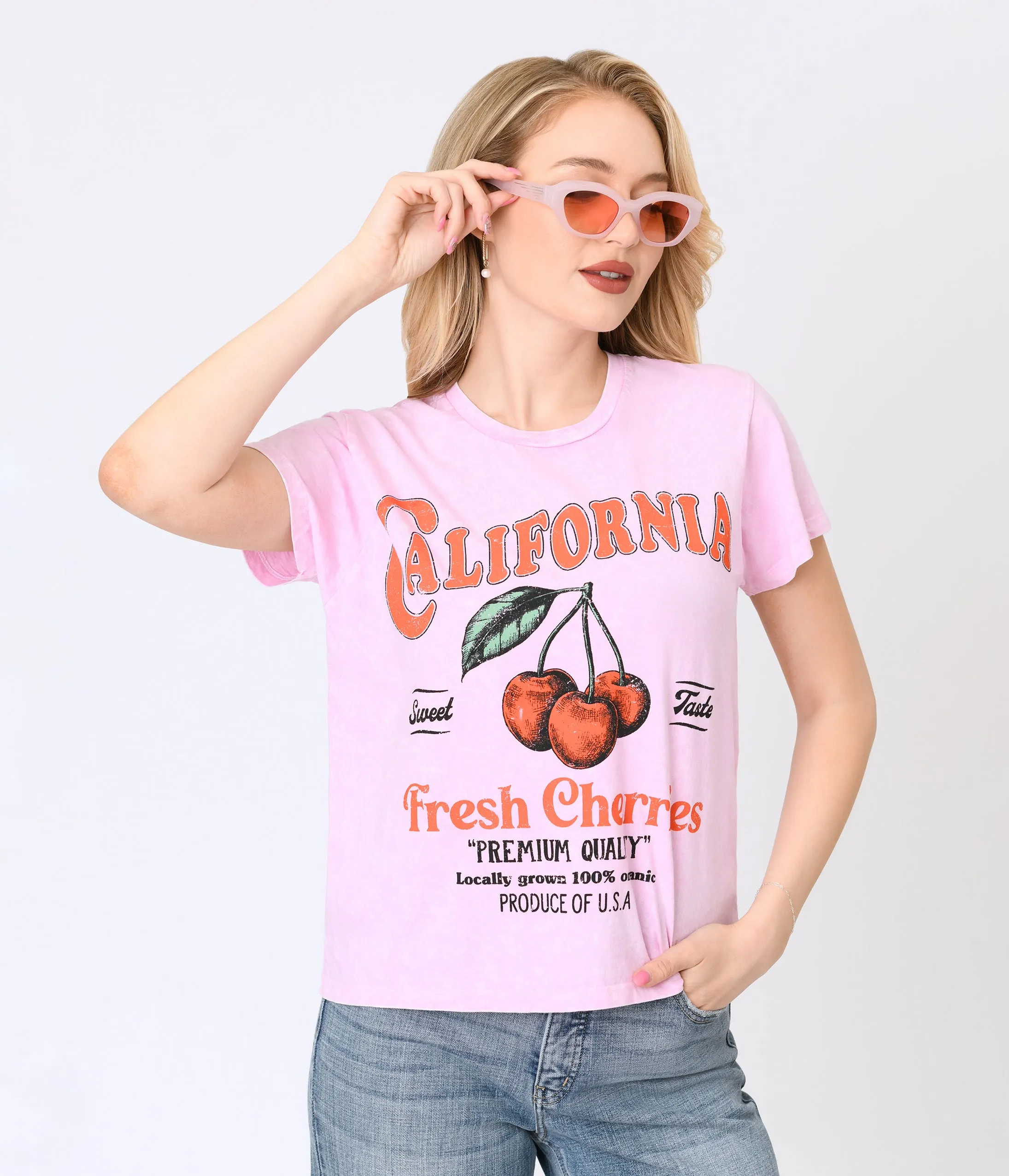 Pink & Red California Cherries Graphic Tee sold by Unique Vintage product image thumbnail 3