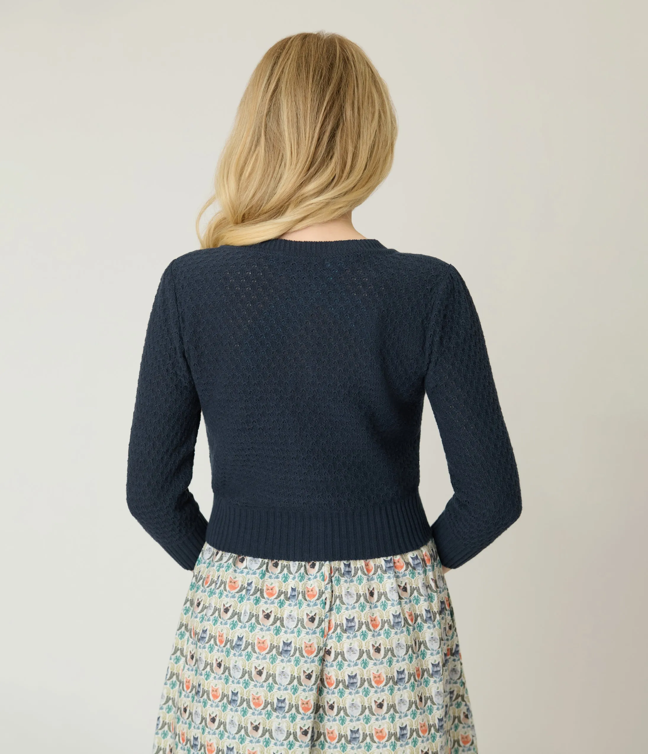 Retro Style Navy Crochet Cardigan sold by Unique Vintage product image thumbnail 2