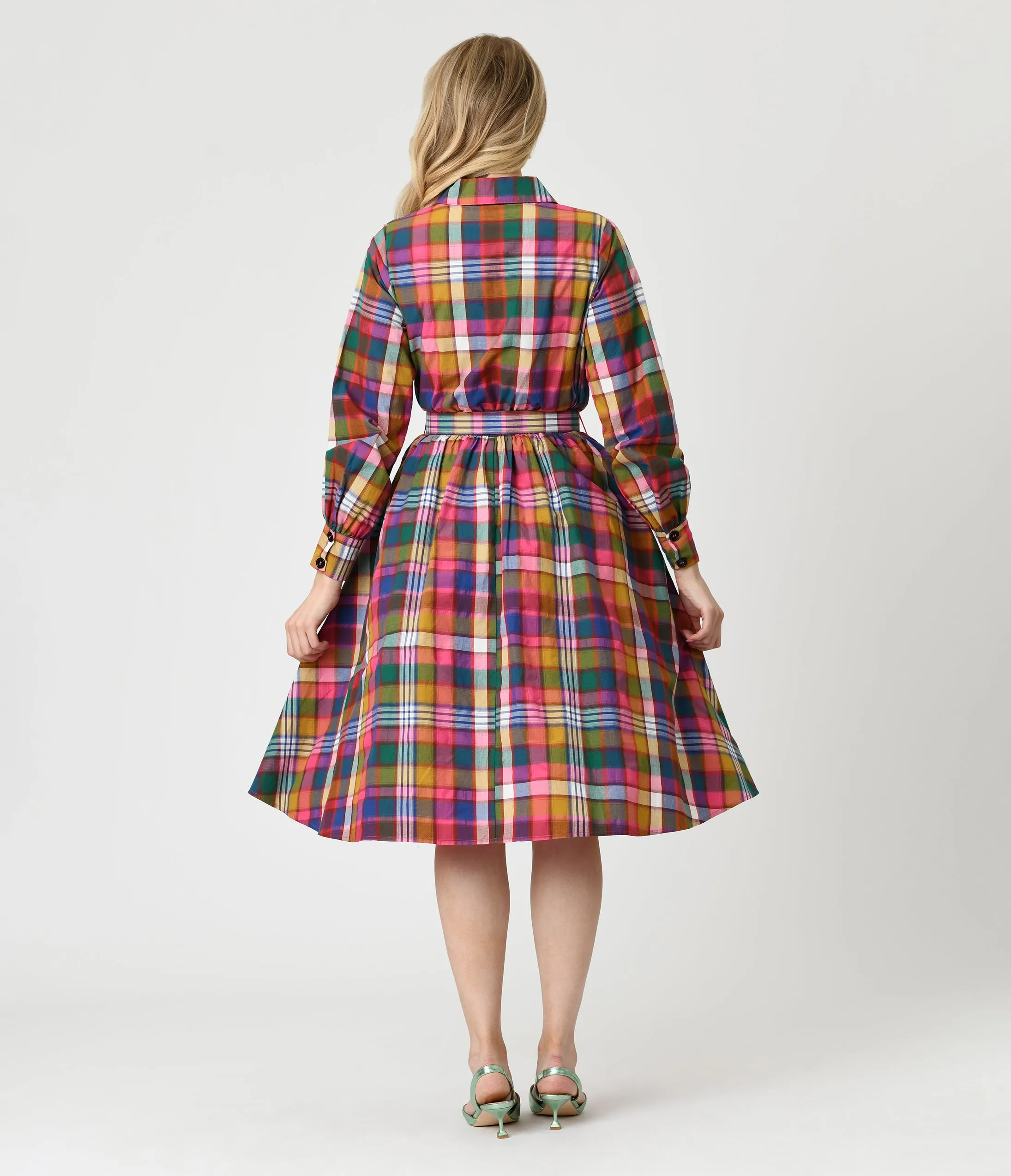 Unique Vintage Rainbow Madras Plaid Belted Cotton Shirt Dress sold by Unique Vintage product image thumbnail 2