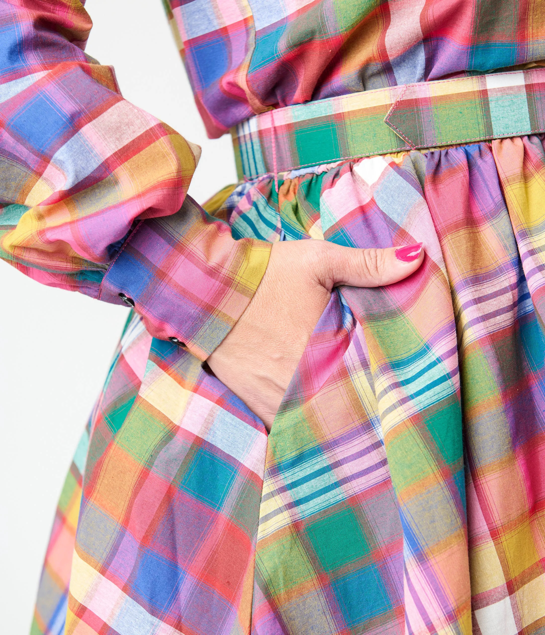 Unique Vintage Plus Size Rainbow Madras Plaid Belted Cotton Shirt Dress sold by Unique Vintage product image thumbnail 5