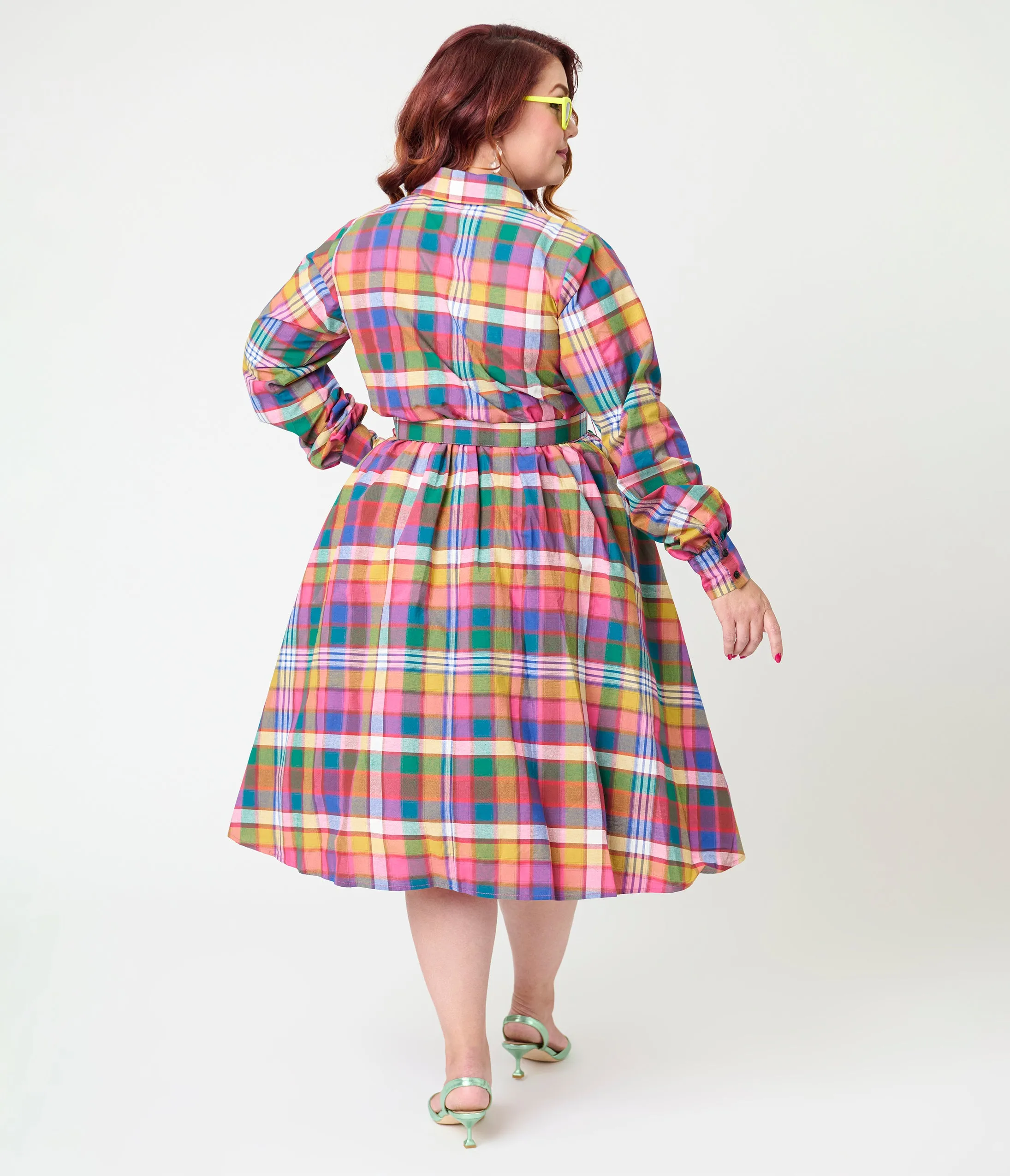 Unique Vintage Plus Size Rainbow Madras Plaid Belted Cotton Shirt Dress sold by Unique Vintage product image thumbnail 2