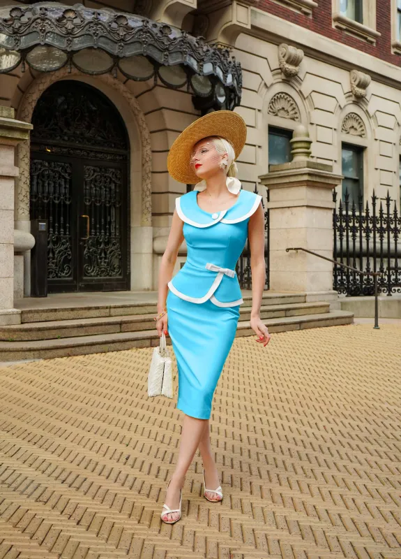 Heart My Closet 1950s Sky Blue & White Doris Suit & Pencil Skirt sold by Unique Vintage