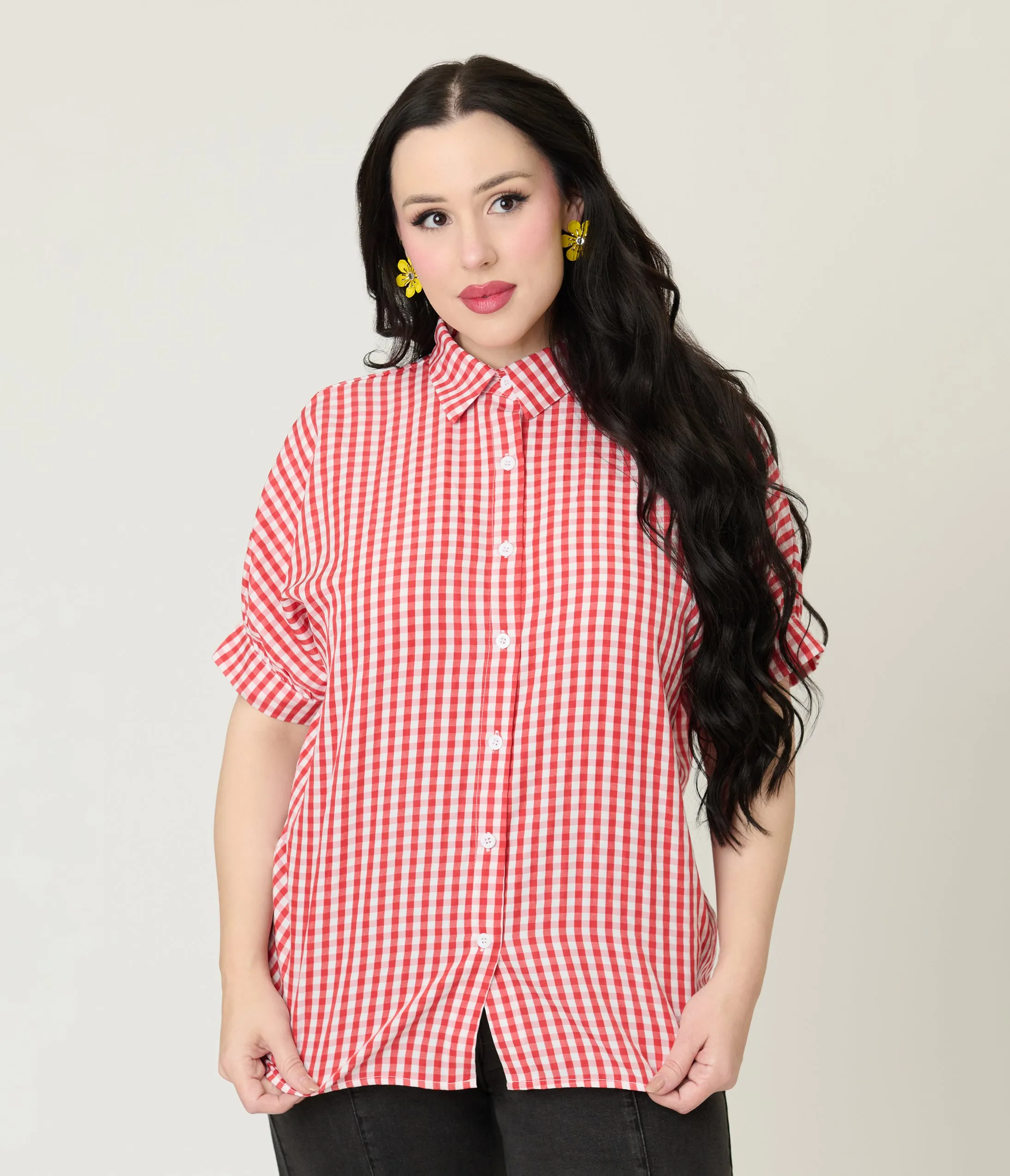 Red Plaid Button Up Blouse sold by Unique Vintage product image thumbnail 3