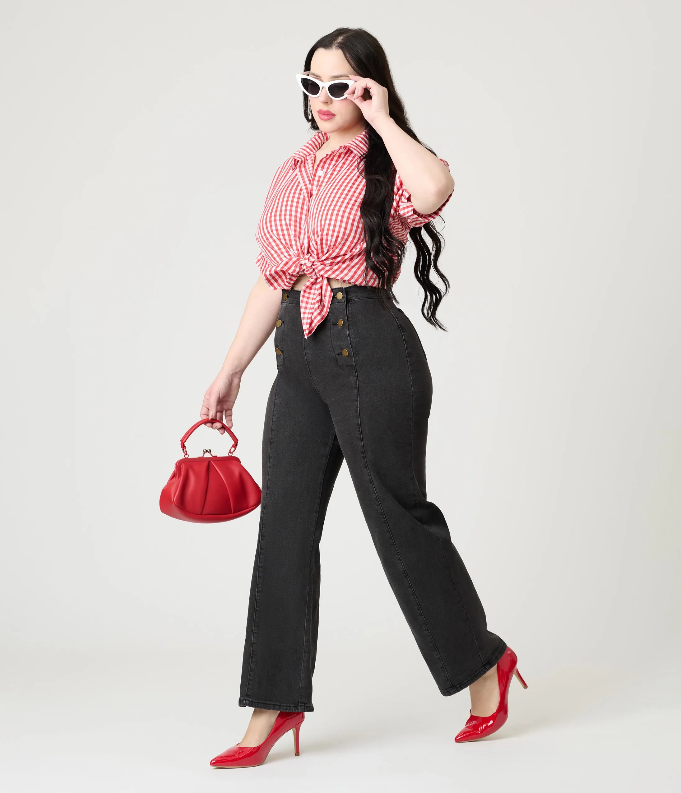Red Plaid Button Up Blouse sold by Unique Vintage product image thumbnail 5