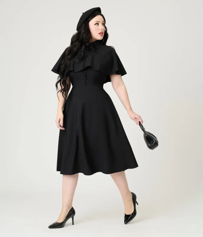 Heart My Closet Black Juliet Swing Dress & Cape sold by Unique Vintage