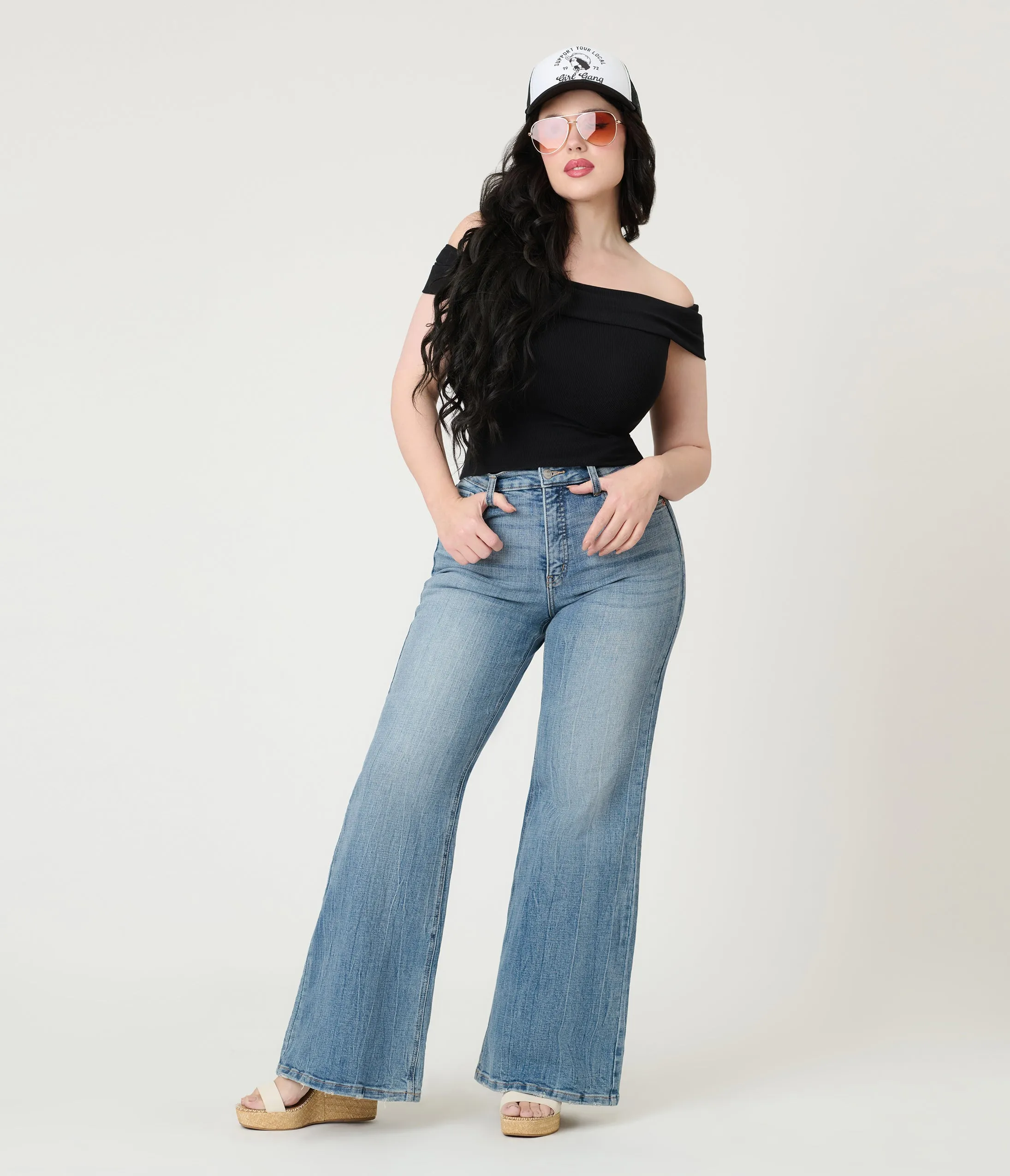 Black Ribbed Knit Off The Shoulder Top sold by Unique Vintage product image thumbnail 4