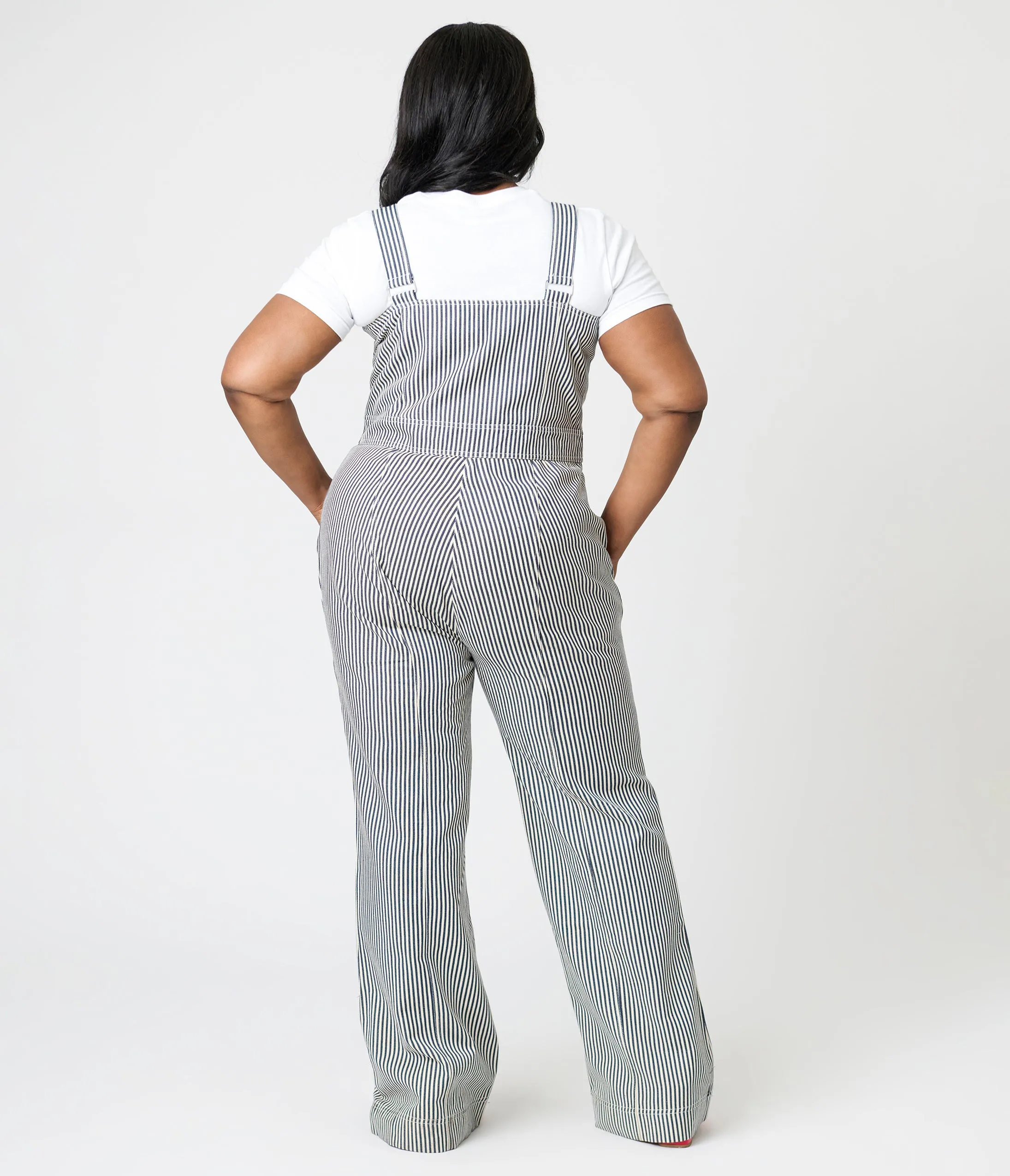 Preorder- Smak Parlour Plus Size Navy Railroad Stripes Wide Leg Dungarees sold by Unique Vintage product image thumbnail 3