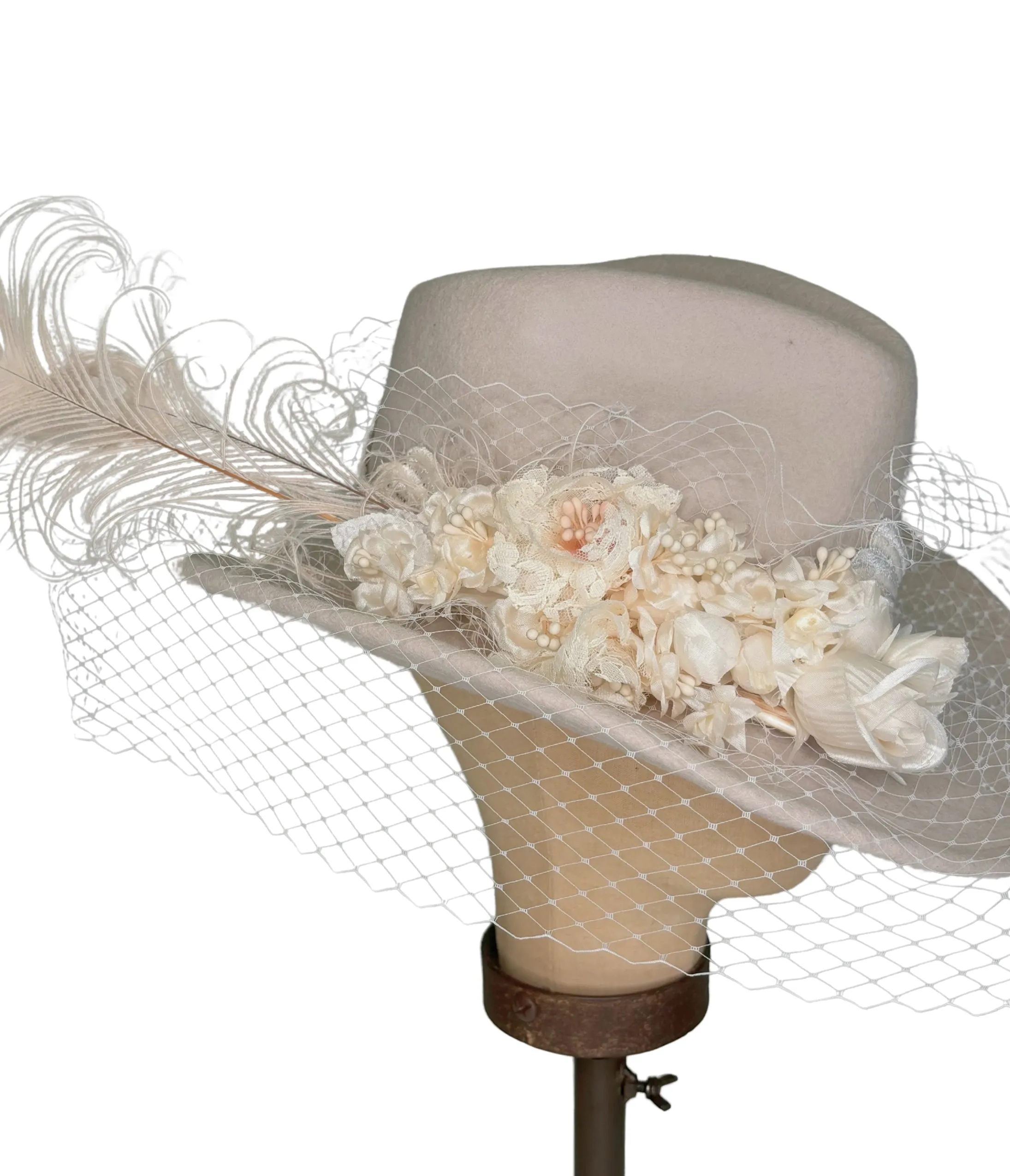 Kathy Jeanne Creme Floral Veiled Hat sold by Unique Vintage product image thumbnail 3