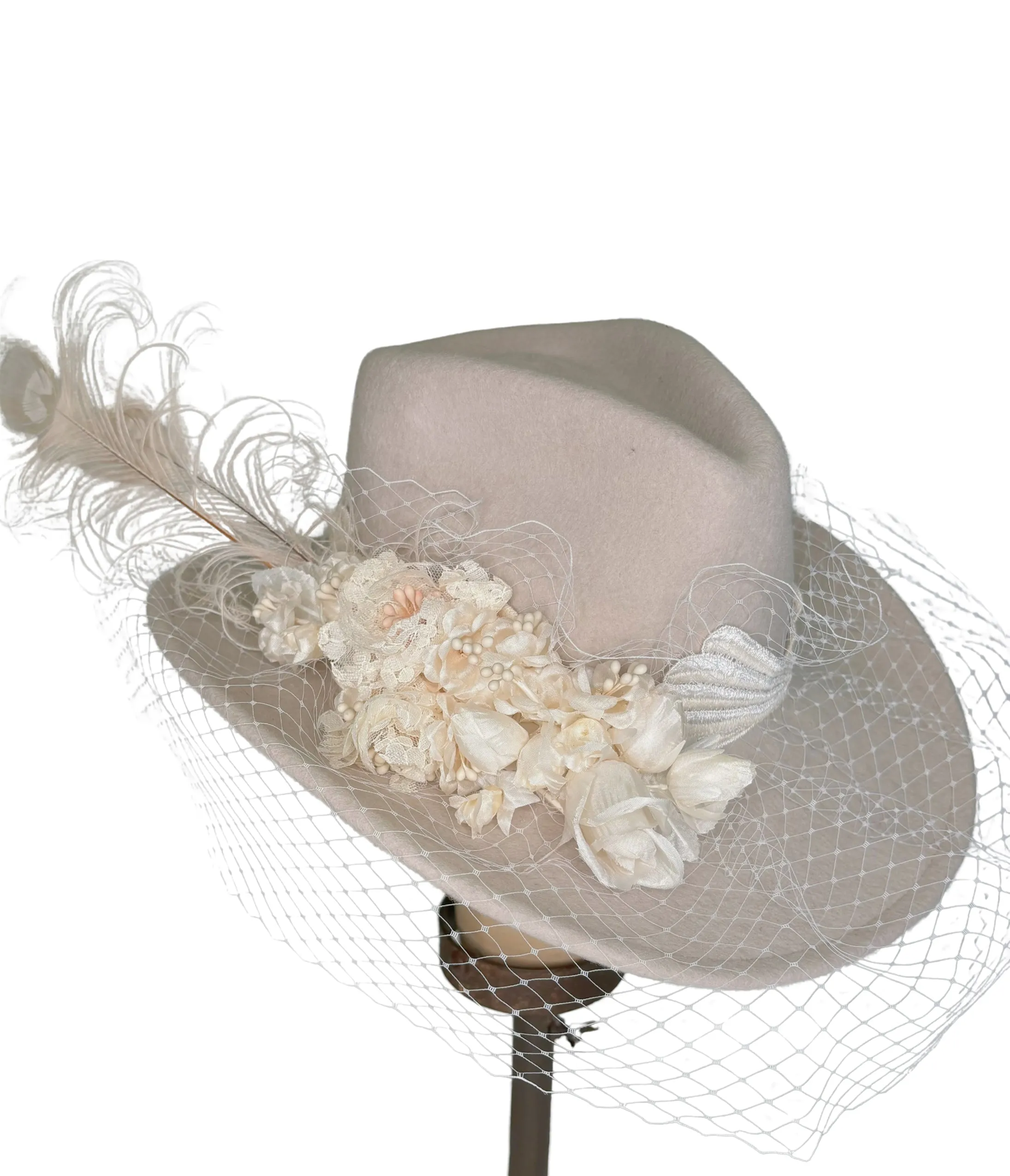 Kathy Jeanne Creme Floral Veiled Hat sold by Unique Vintage product image thumbnail 2