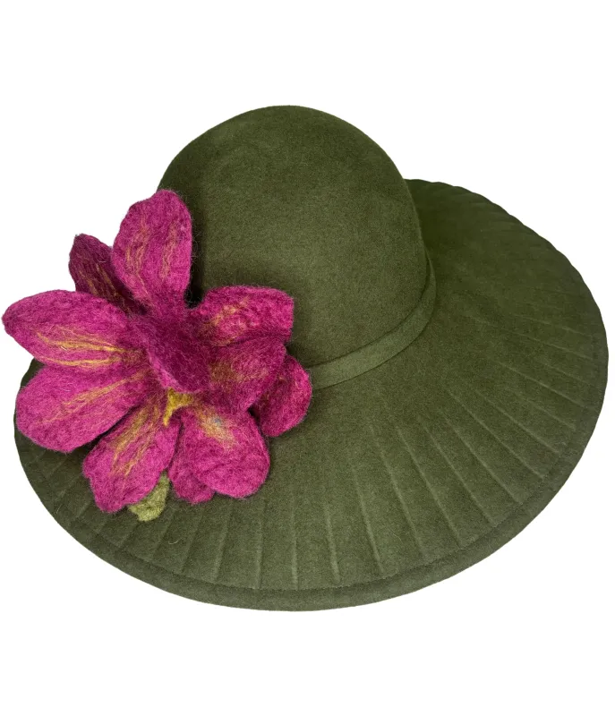 Kathy Jeanne Loden & Magenta Flower Wool Hat sold by Unique Vintage
