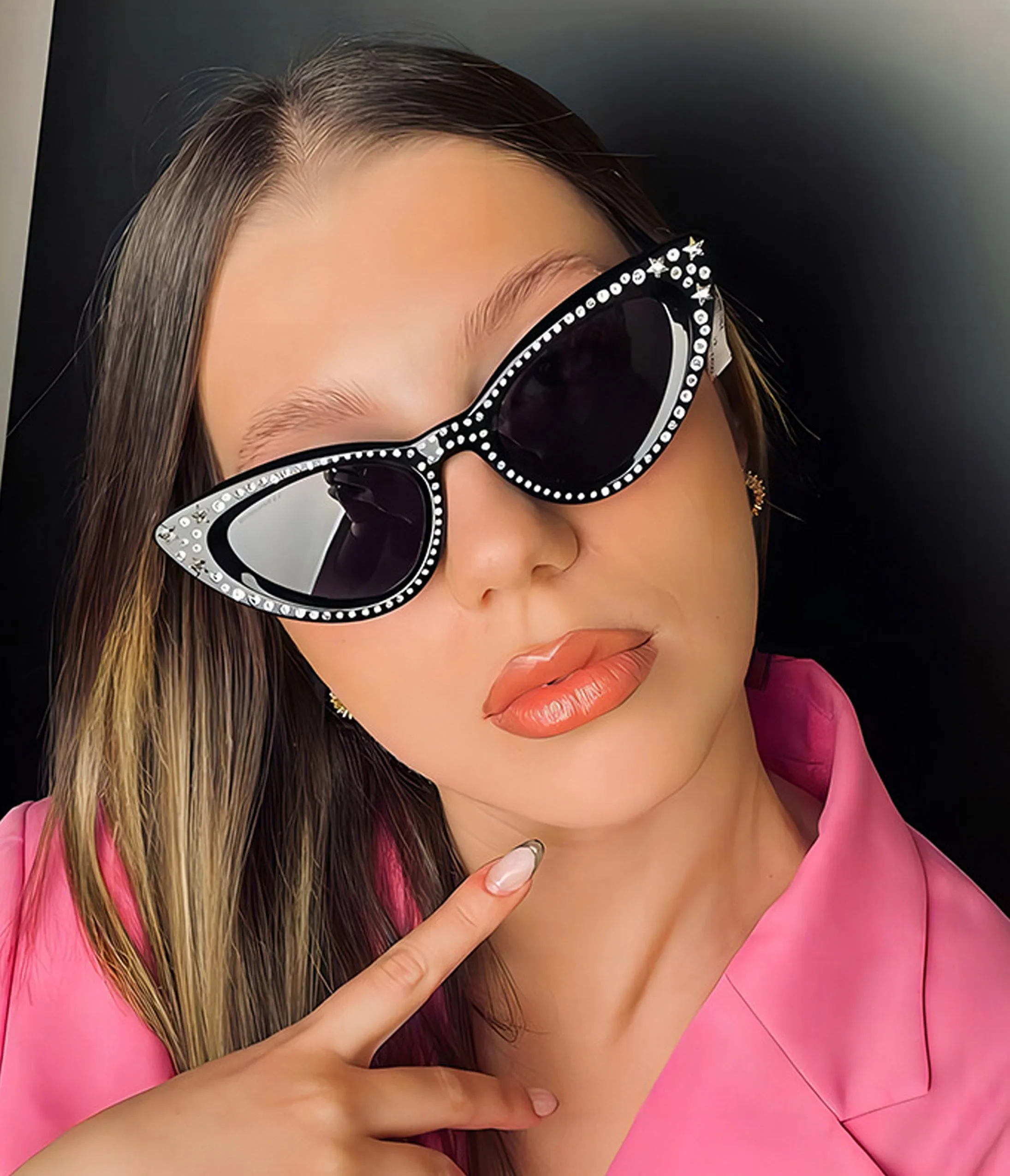 Black Diamond Encrusted Cat Eye Sunglasses sold by Unique Vintage product image thumbnail 2