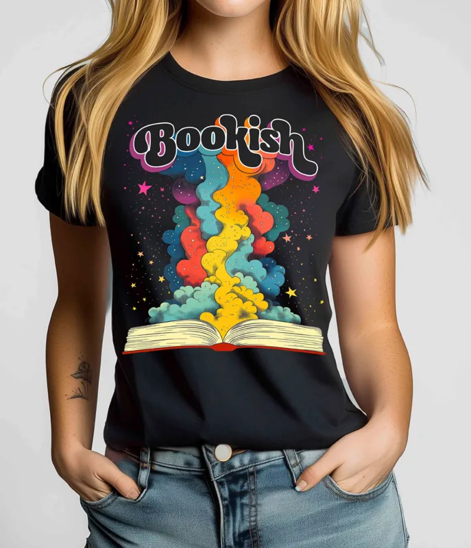 Black Retro Bookish Unisex Graphic Tee sold by Unique Vintage