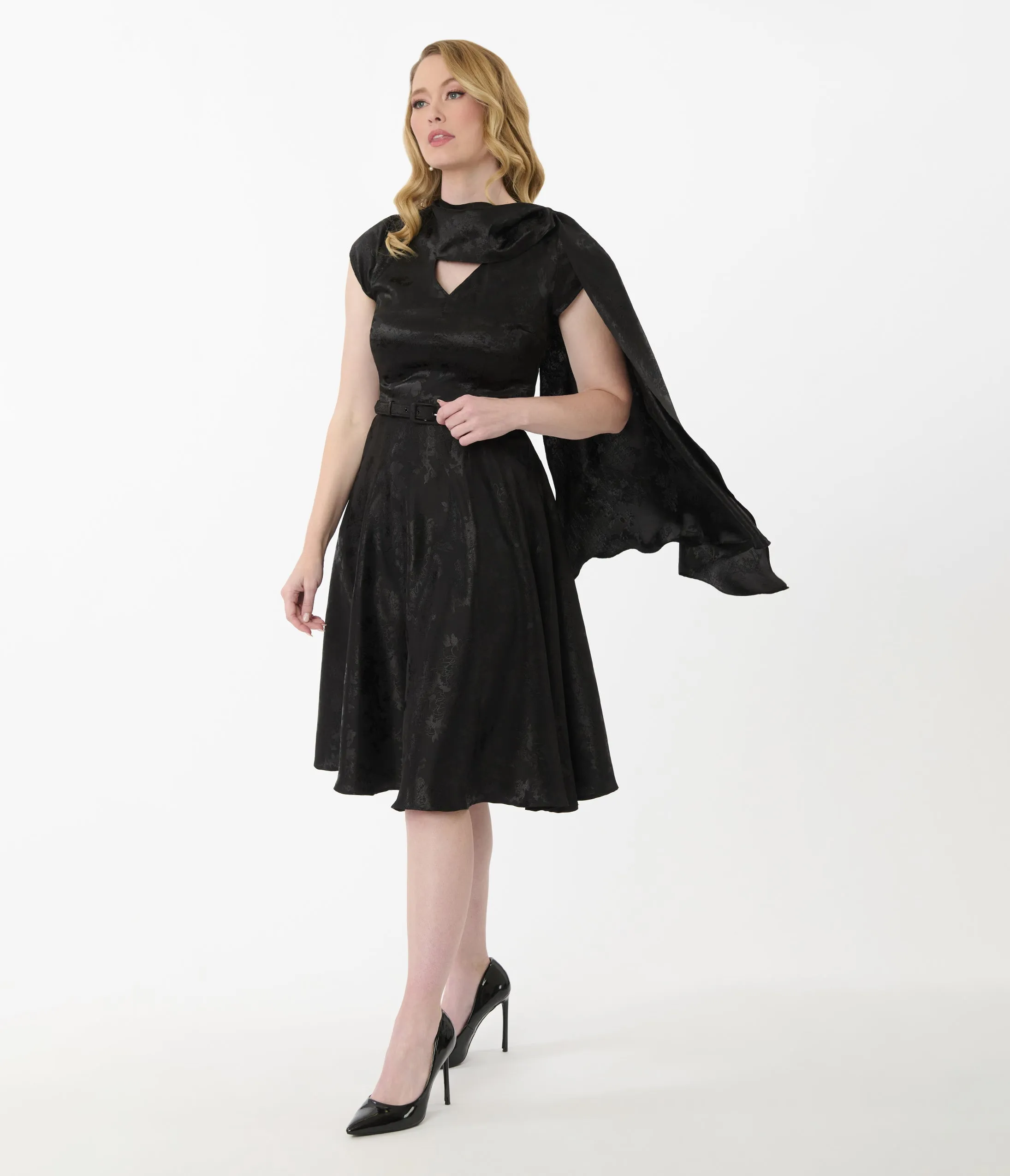 Unique Vintage Black Jacquard Sash Swing Dress sold by Unique Vintage product image thumbnail 5