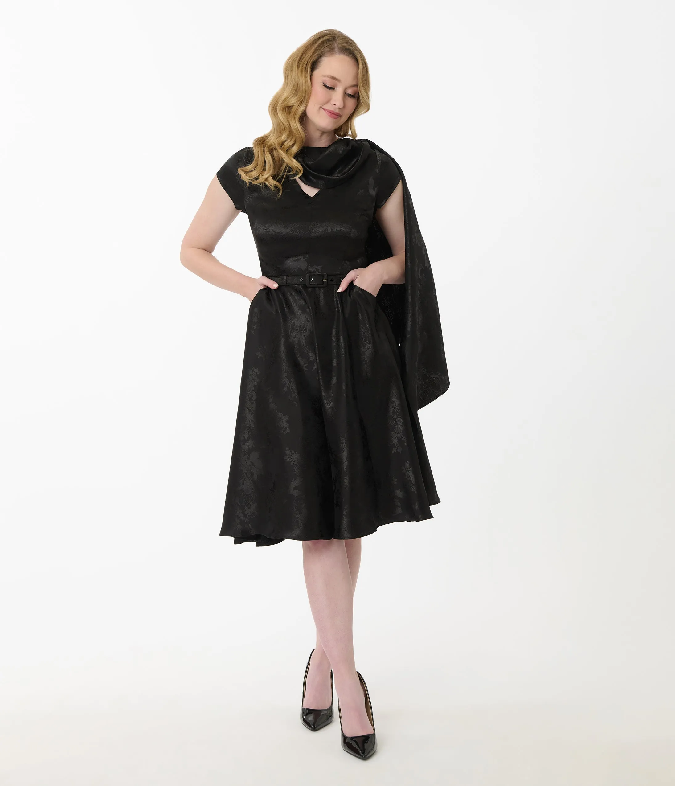 Unique Vintage Black Jacquard Sash Swing Dress sold by Unique Vintage product image thumbnail 4