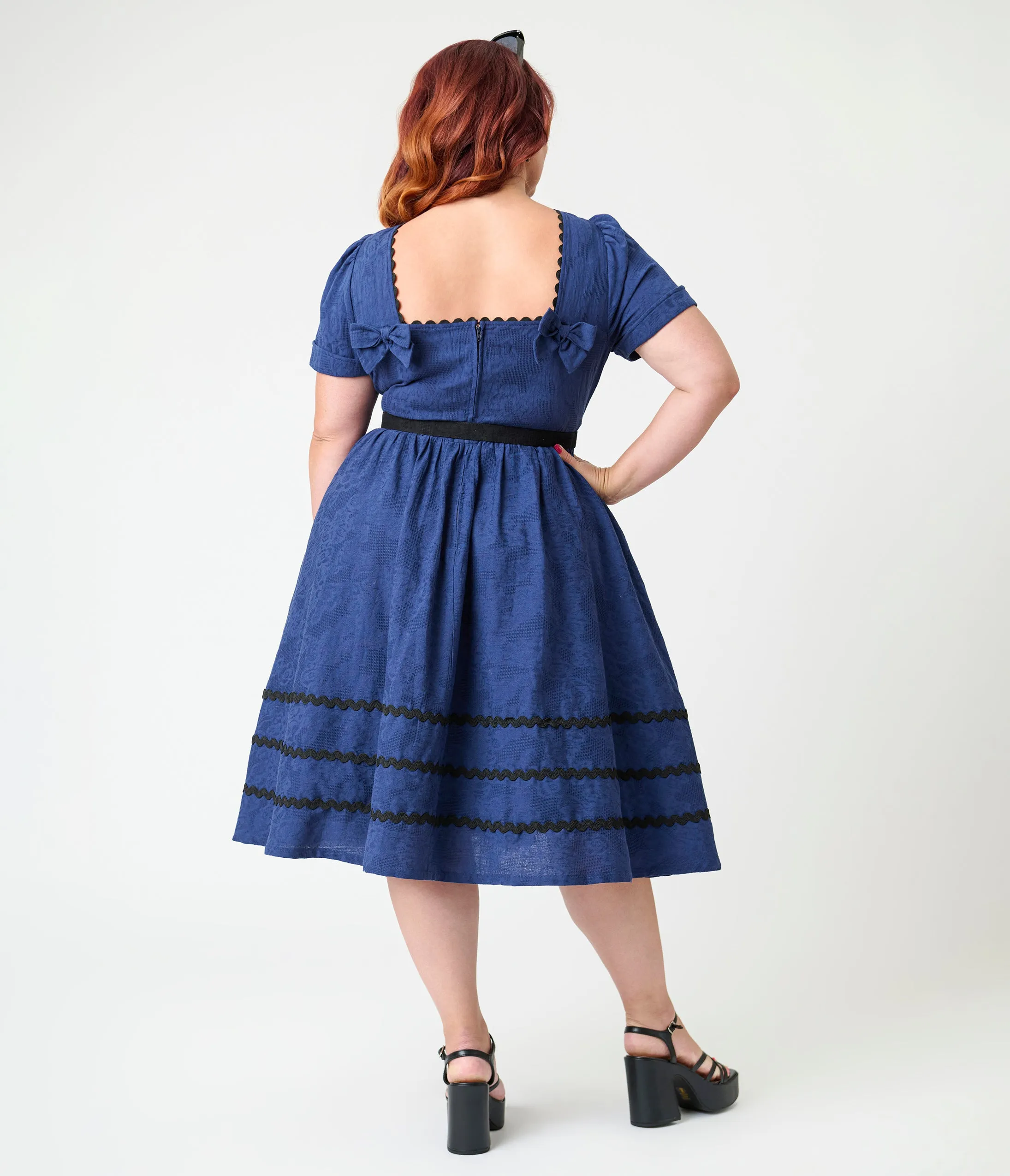 Unique Vintage Plus Size Navy & Black Peacock Cotton Swing Dress sold by Unique Vintage product image thumbnail 2