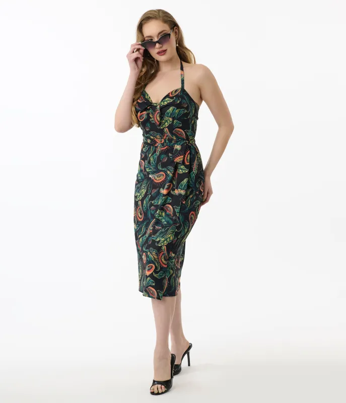 Unique Vintage Green Venus Fly Trap Leilani Sarong Dress sold by Unique Vintage