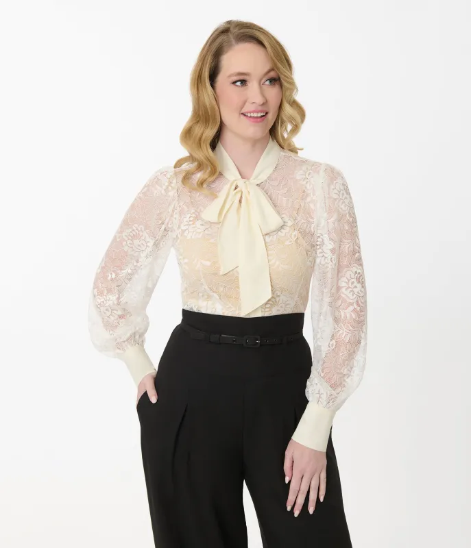 Unique Vintage Ivory Lace Gwen Blouse sold by Unique Vintage