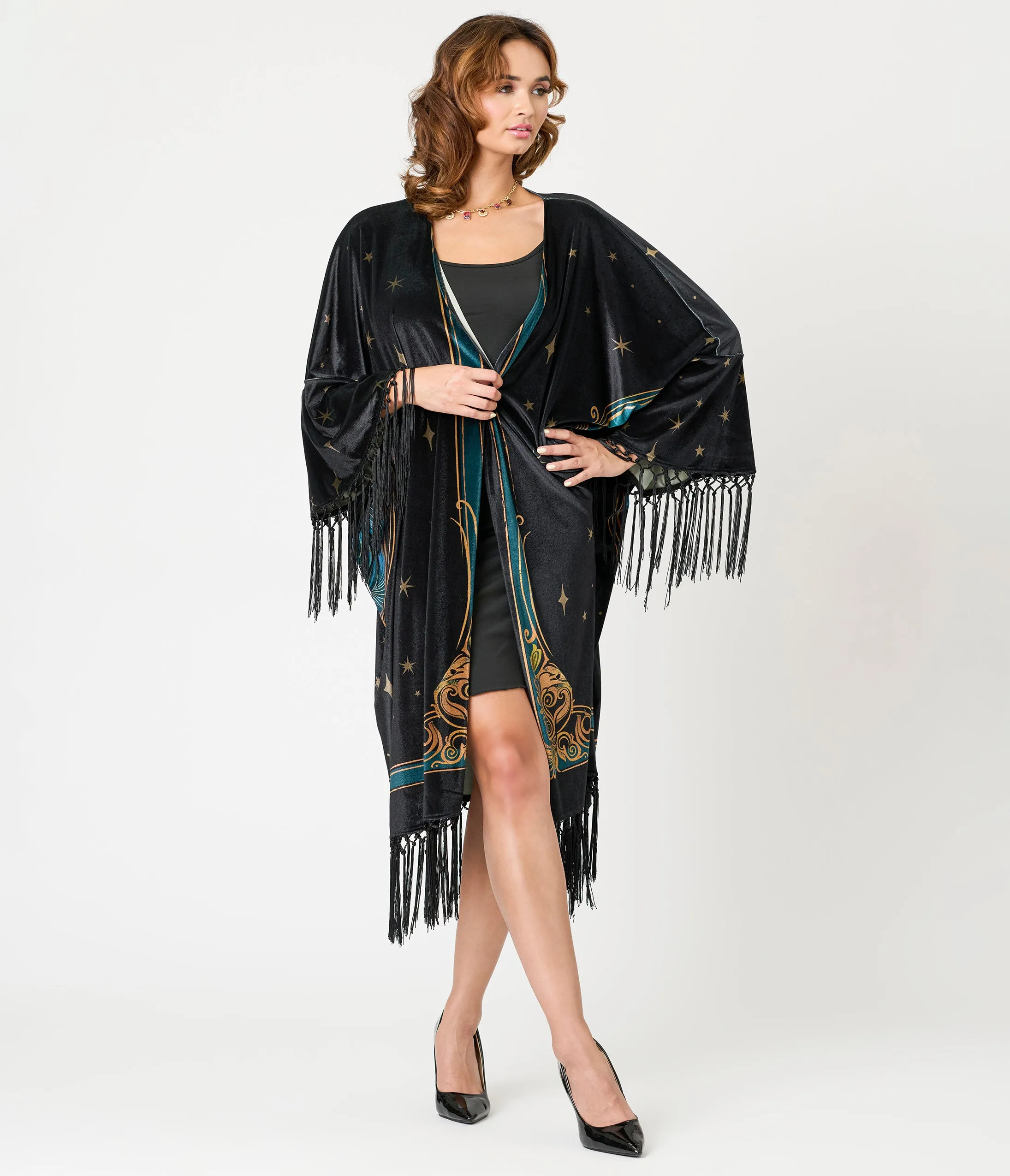Unique Vintage Black Art Nouveau Fringe Kimono sold by Unique Vintage product image thumbnail 2