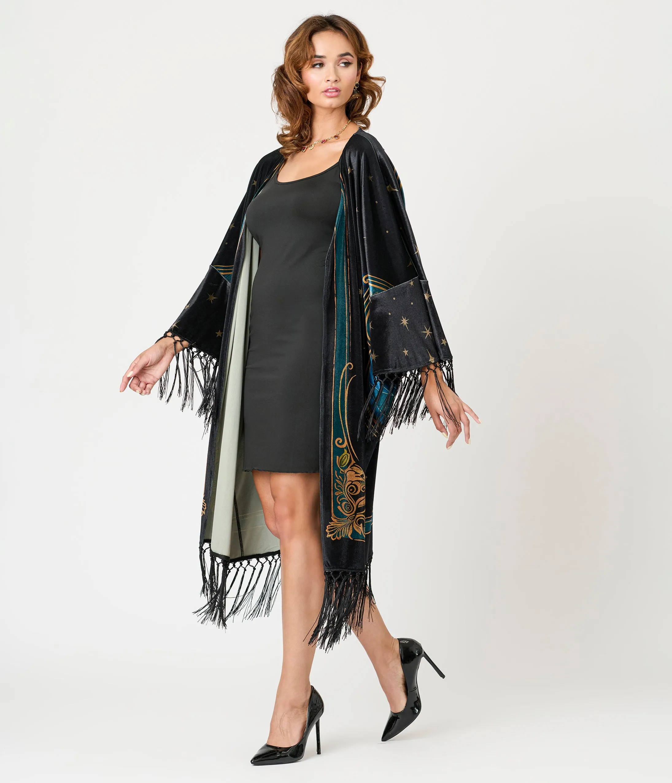 Unique Vintage Black Art Nouveau Fringe Kimono sold by Unique Vintage product image thumbnail 4