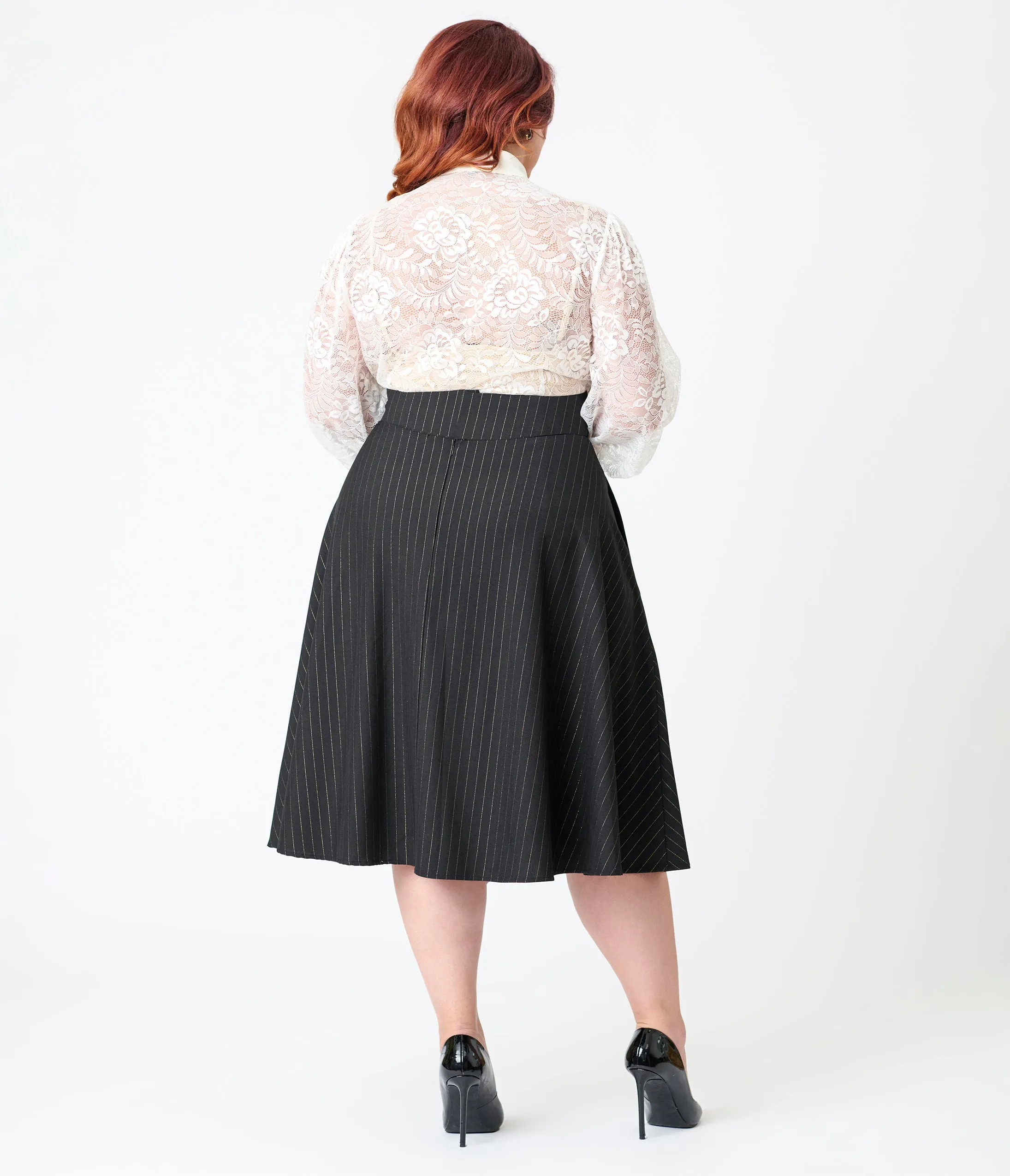 Unique Vintage Plus Size Black & Gold Stripe Vivian Swing Skirt sold by Unique Vintage product image thumbnail 3